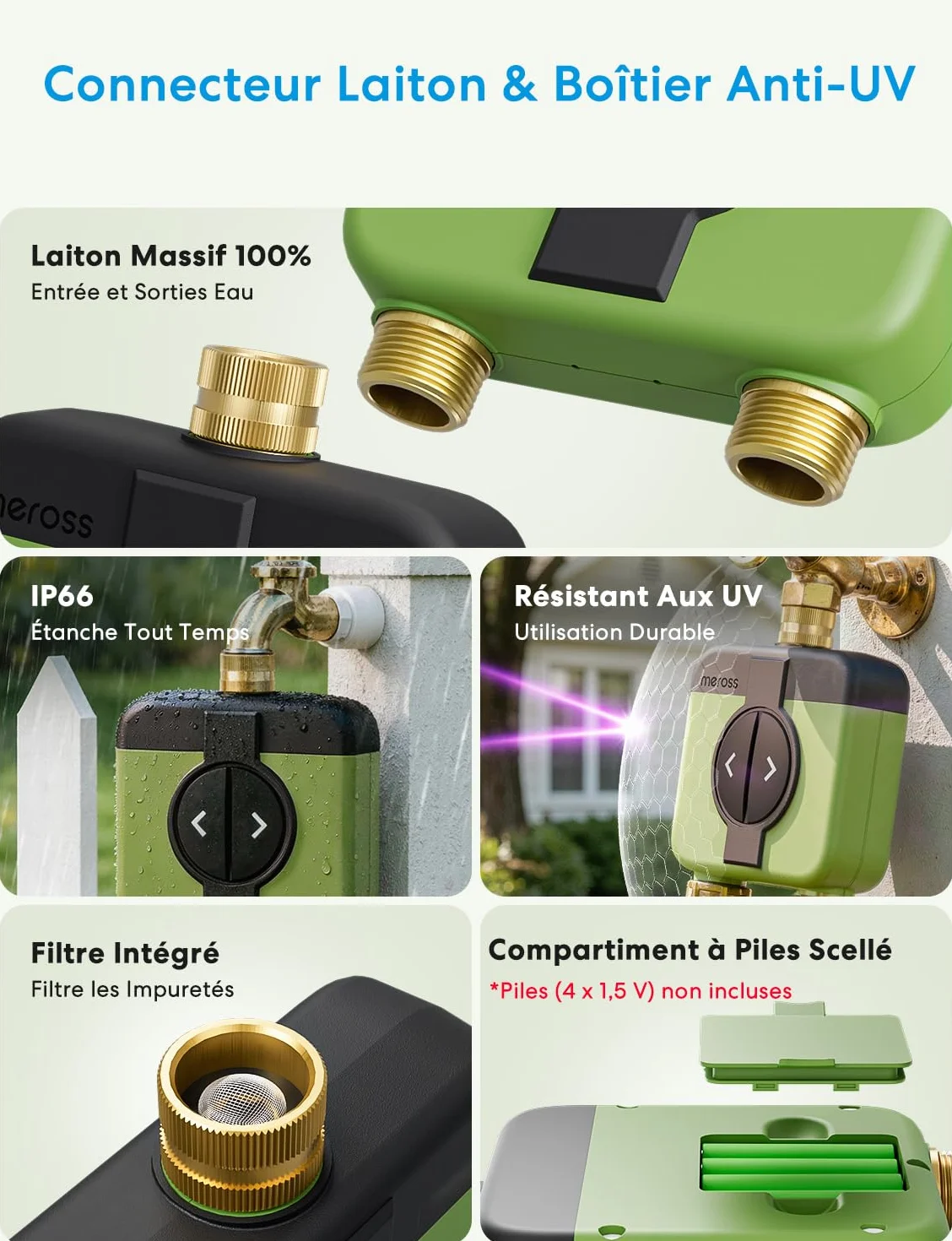 Meross Programmateur Arrosage WiFi 2 Voies MST200, Arrosage Automatique & Contrôle à Distance - APP, Retard Pluie & Suivi Conso d'Eau, Compatible avec Apple HomeKit, Alexa et Google Home, Vert, 2.4GHz