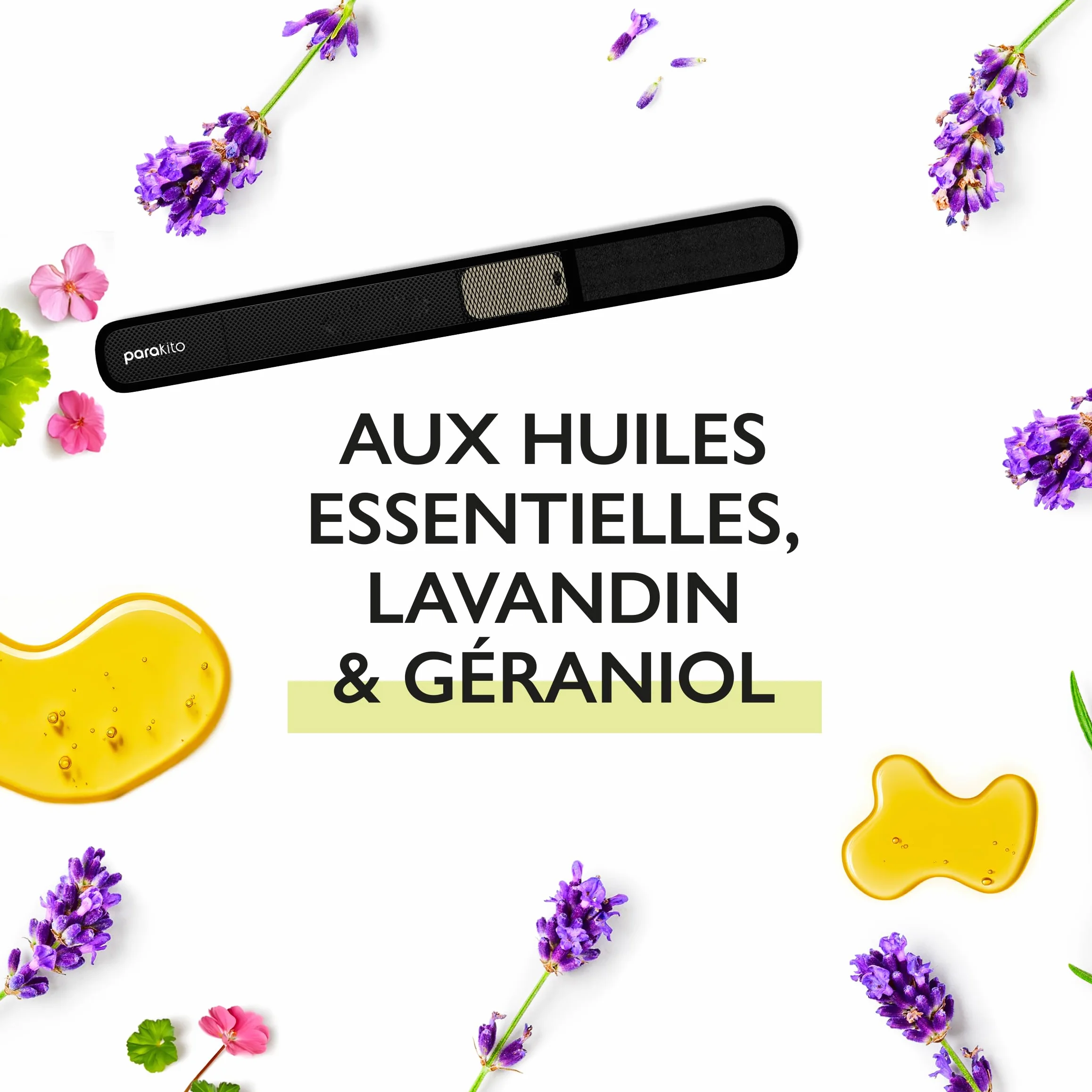 PARAKITO Bracelet Anti-Moustiques Réutilisable 2 Plaquettes Huiles Essentielles 1 Mois Protection Sans DEET Taille Adulte Noir
