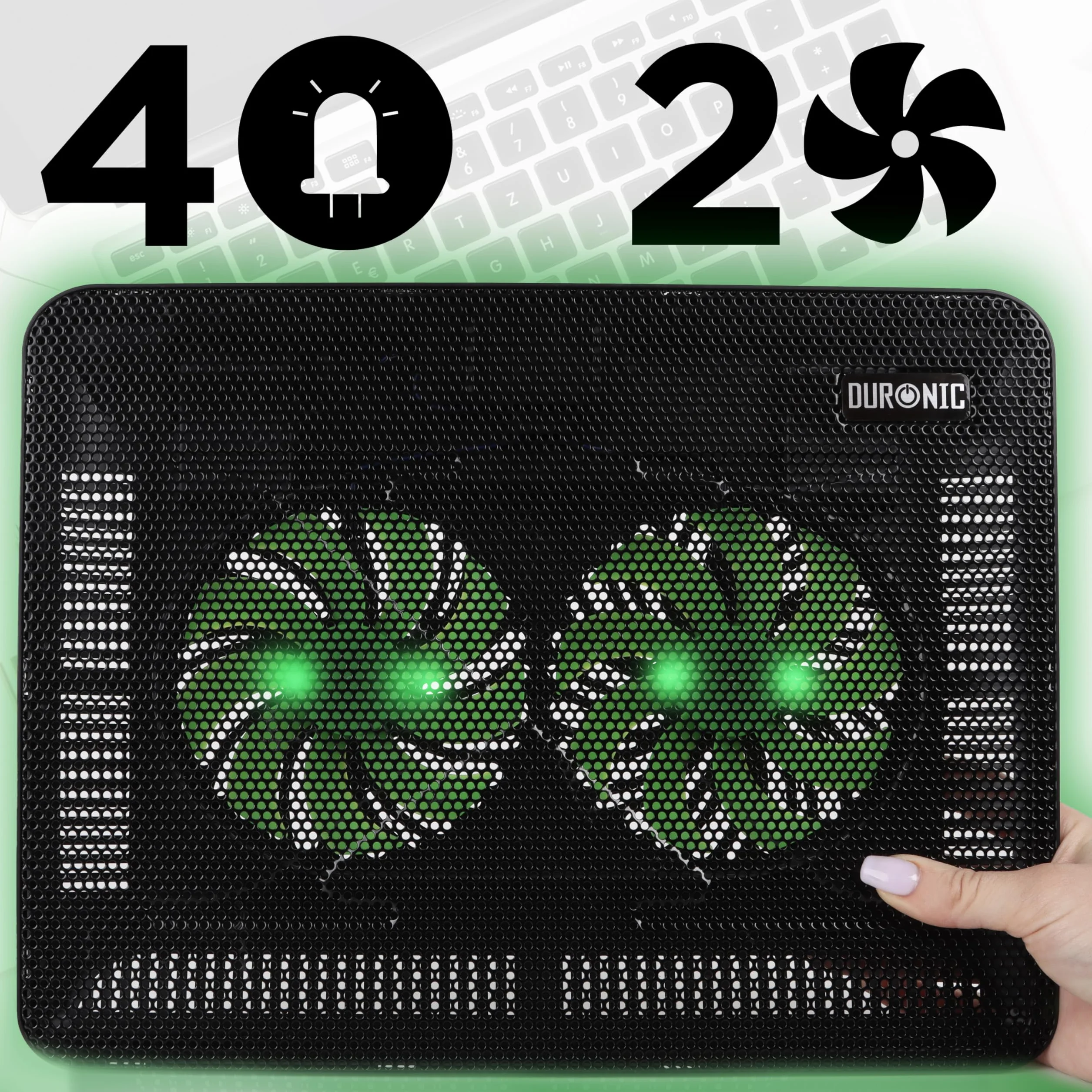 Duronic LC2 Refroidisseur Ordinateur Portable 2 Ventilateurs Tapis Laptop USB Hauteur Ajustable