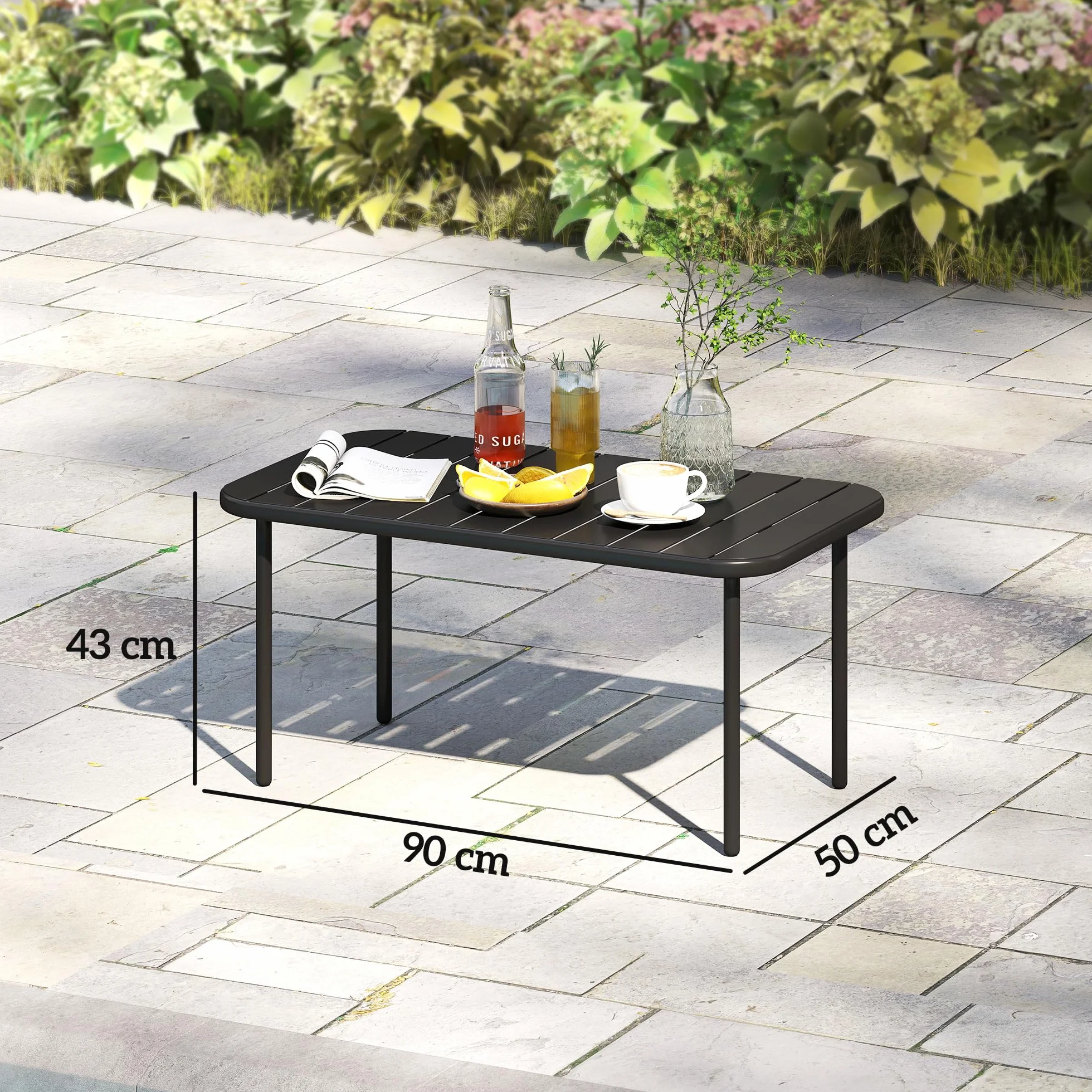 Outsunny Table Basse de Jardin en Acier Galvanisé 90x50x43cm Noir