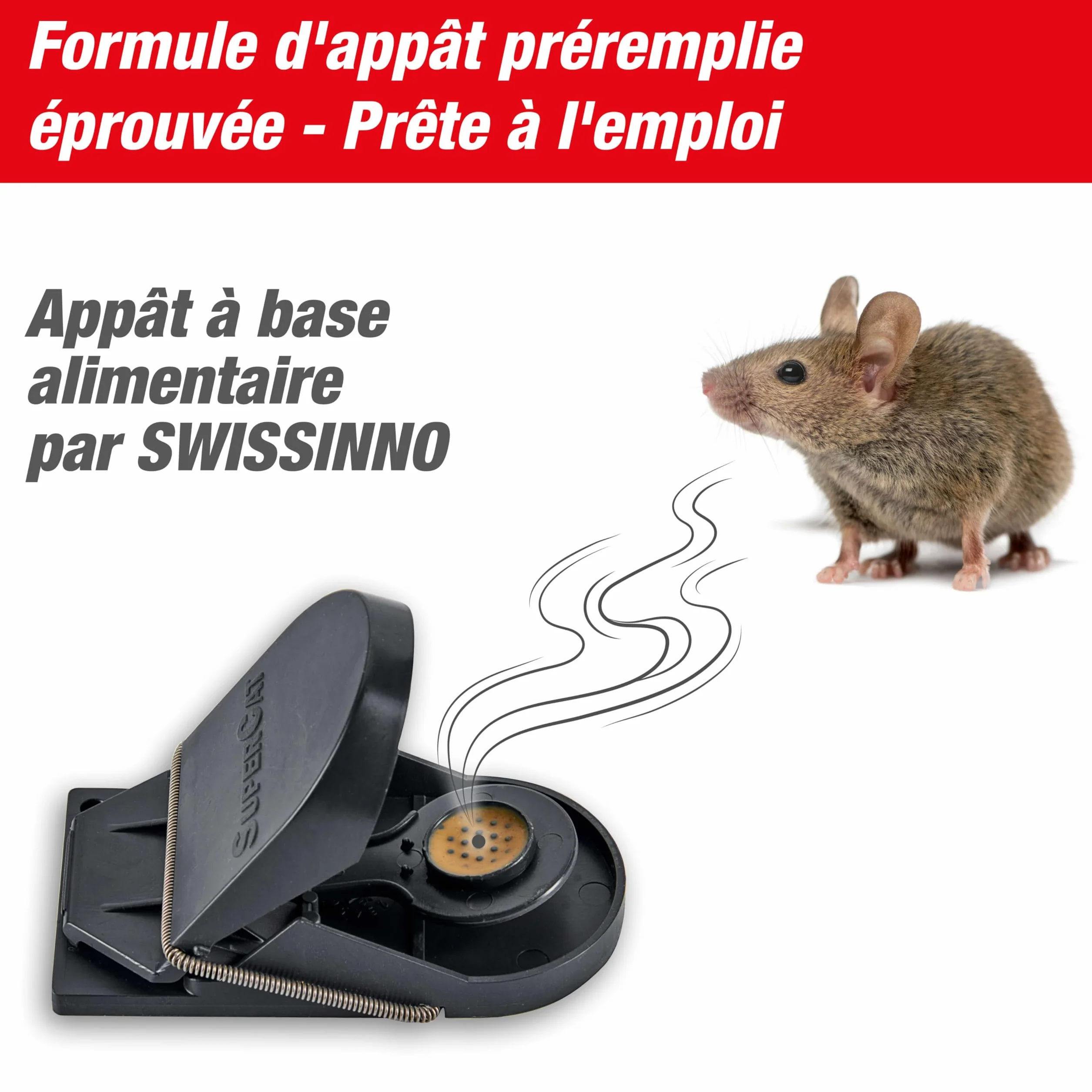 SWISSINNO Pułapka na myszy SuperCat - Skuteczna pułapka wielokrotnego użytku z przynętą masło orzechowe - Szybki chwyt - Wewnątrz i na zewnątrz - 4 sztuki