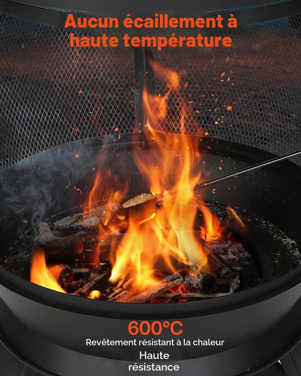VEVOR Cheminée Extérieur, 559 mm, Poêle à Bois Sphérique en Fer Robuste pour Barbecue et Réchauffer, avec Grille, Couvercle de Cheminée Antirouille, pour Patio, Jardin, Arrière-Cour, en Plein Air