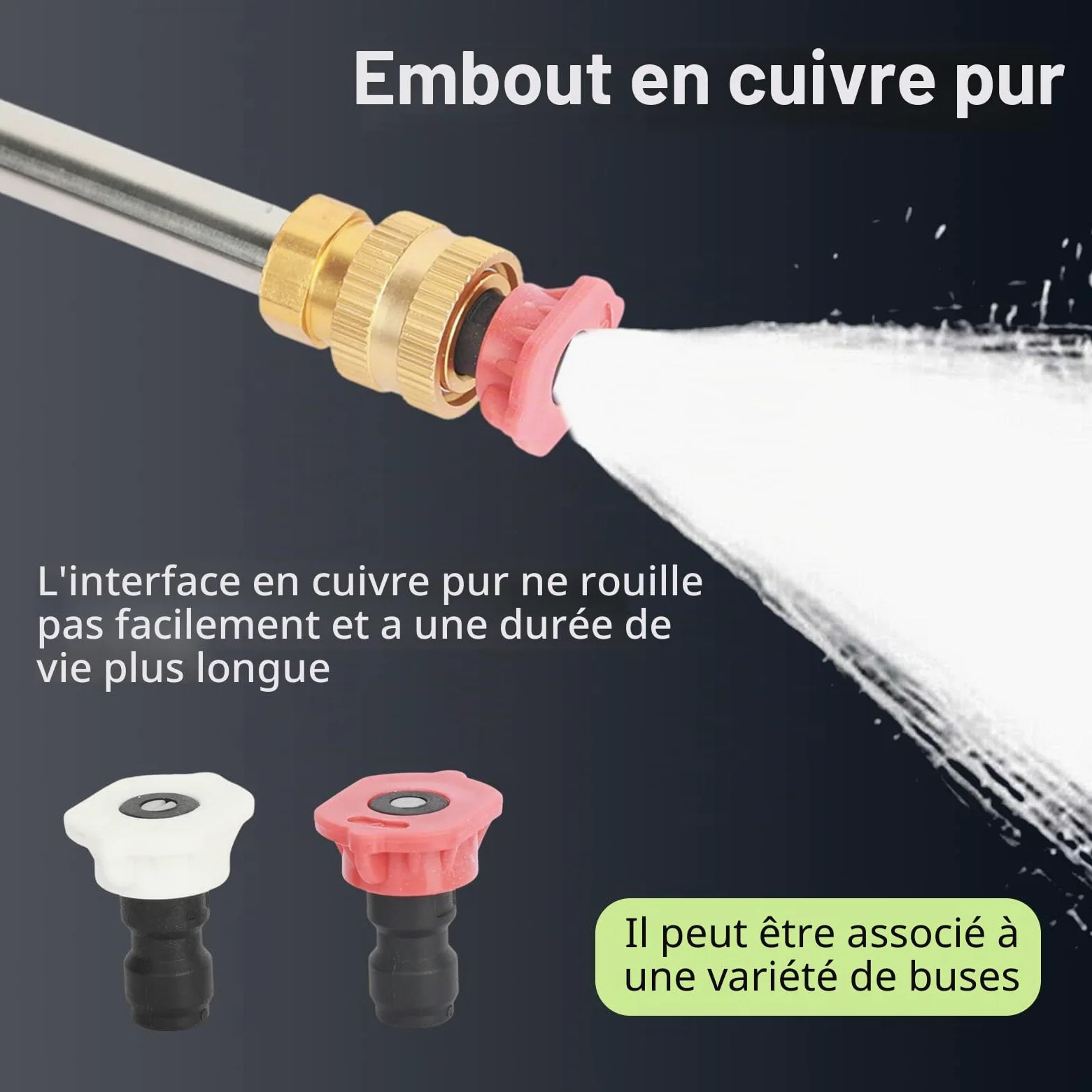 Kit de nettoyage à pression sans fil 24 V Batterie 1500 mAh 3 buses Nettoyeur haute pression portable pour voitures, sols et fleurs