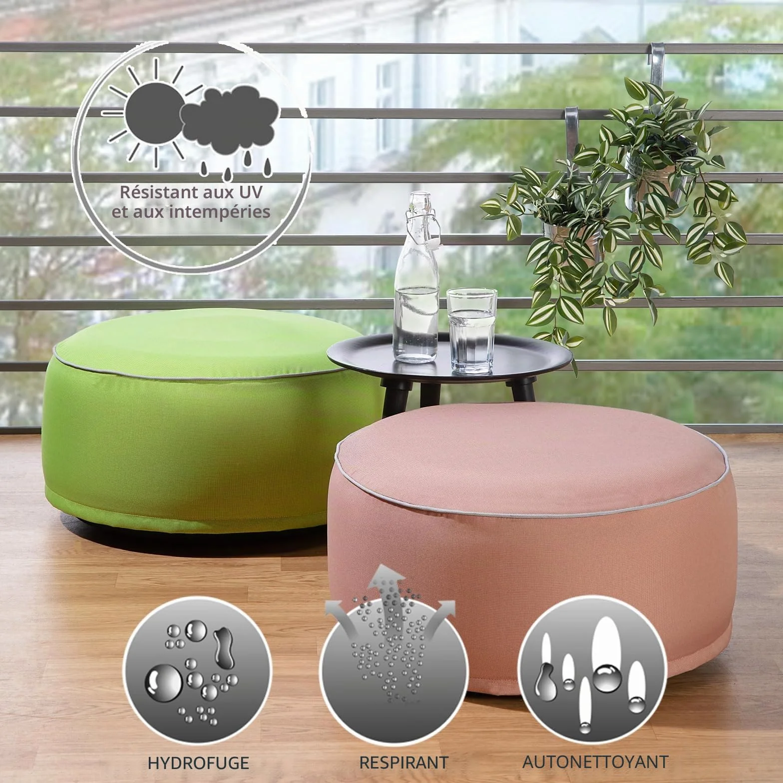 Pouf d'extérieur Résistant aux intempéries 25 x 55 cm Taupe