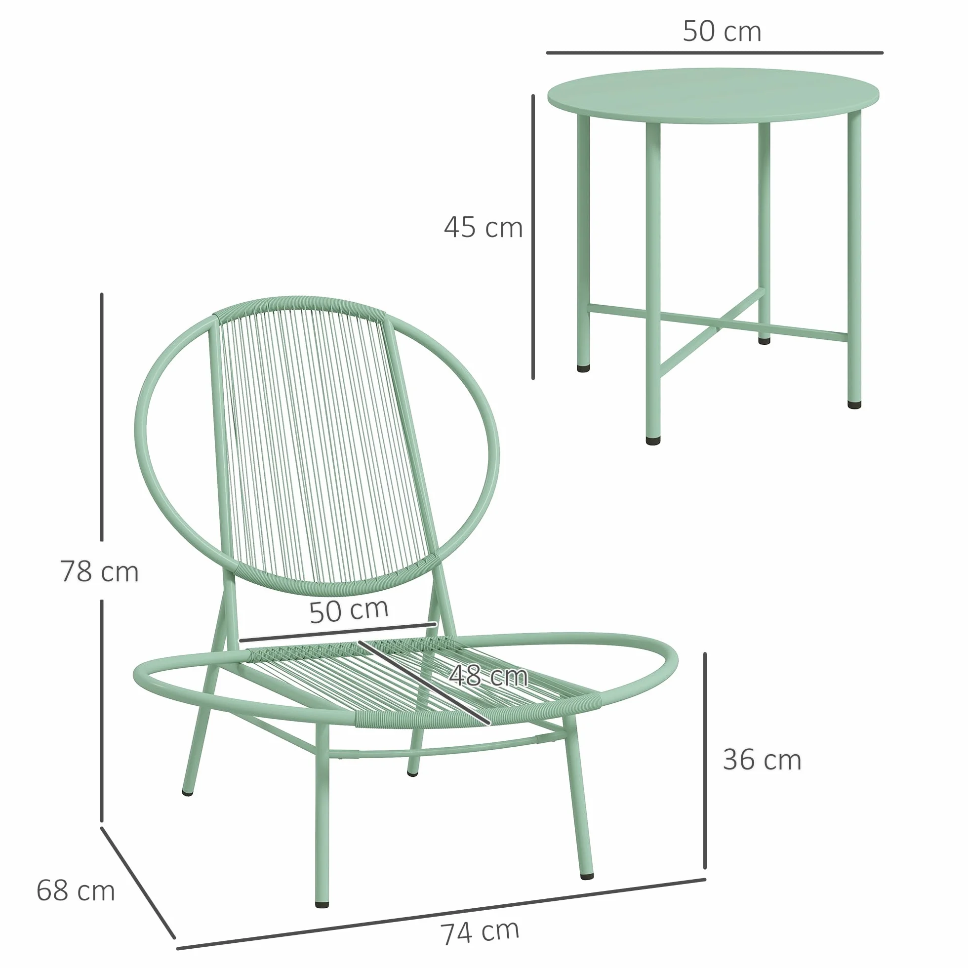 Outsunny Bistro Set 3 pièces en acier résistant aux intempéries meubles de jardin table de bistrot chaises ergonomiques