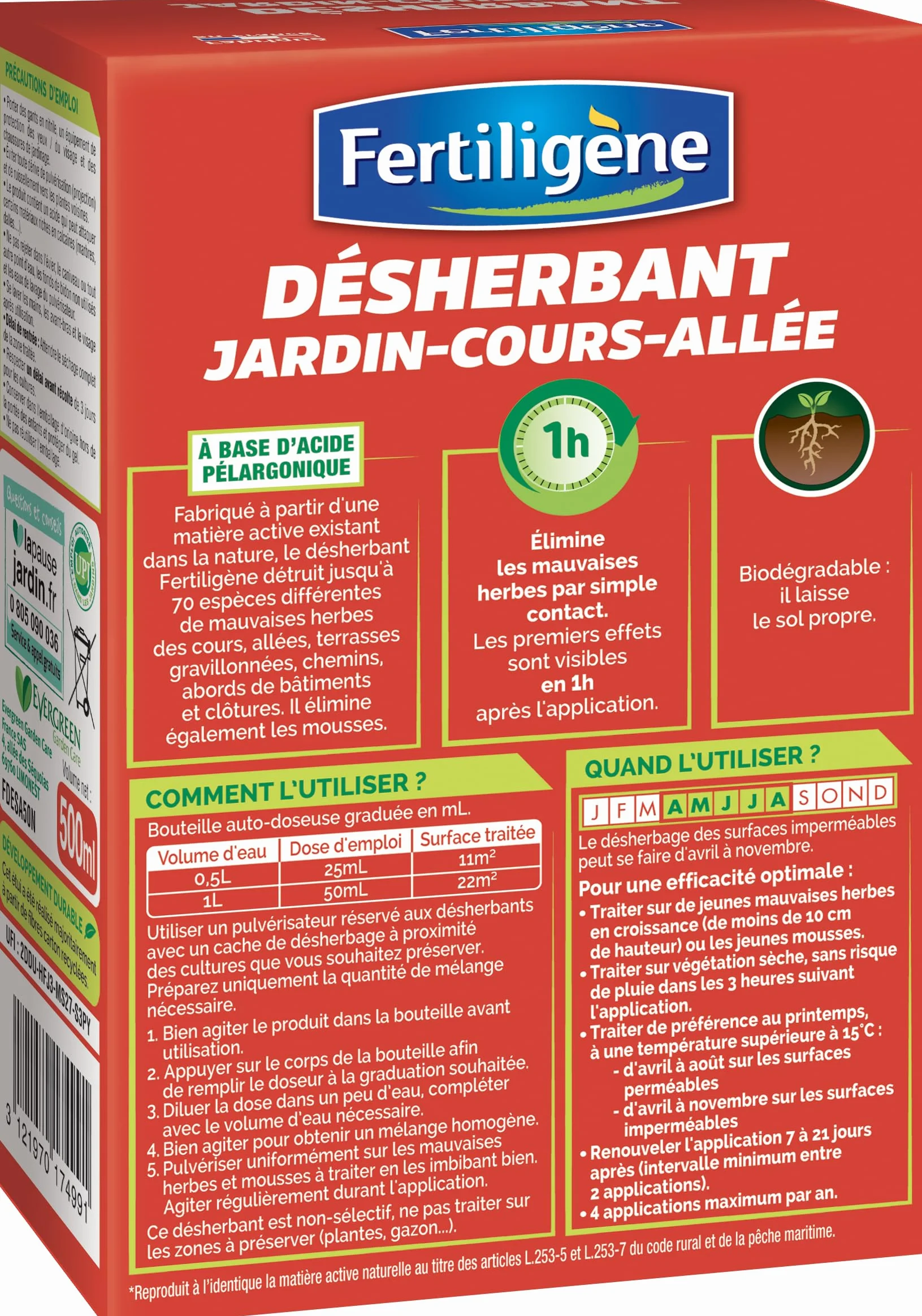 FERTILIGENE FDESA50N Désherbant Concentré 500 ml 215 m²