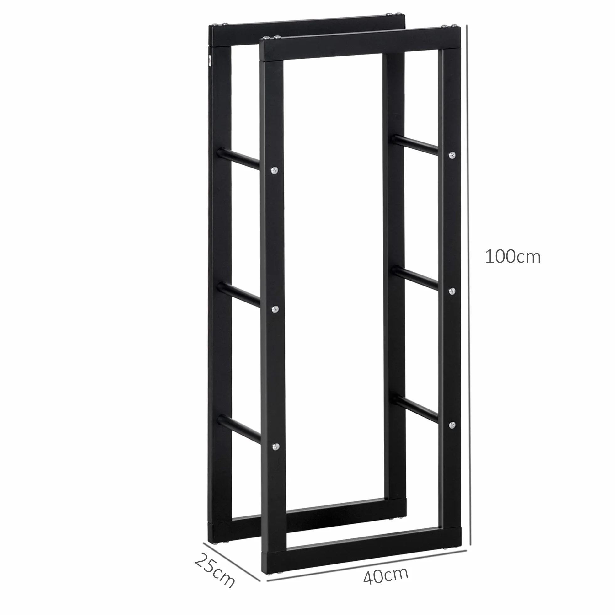 HOMCOM Range bûches porte-bois intérieur extérieur charge max 100 Kg 40L x 25l x 100H cm métal noir