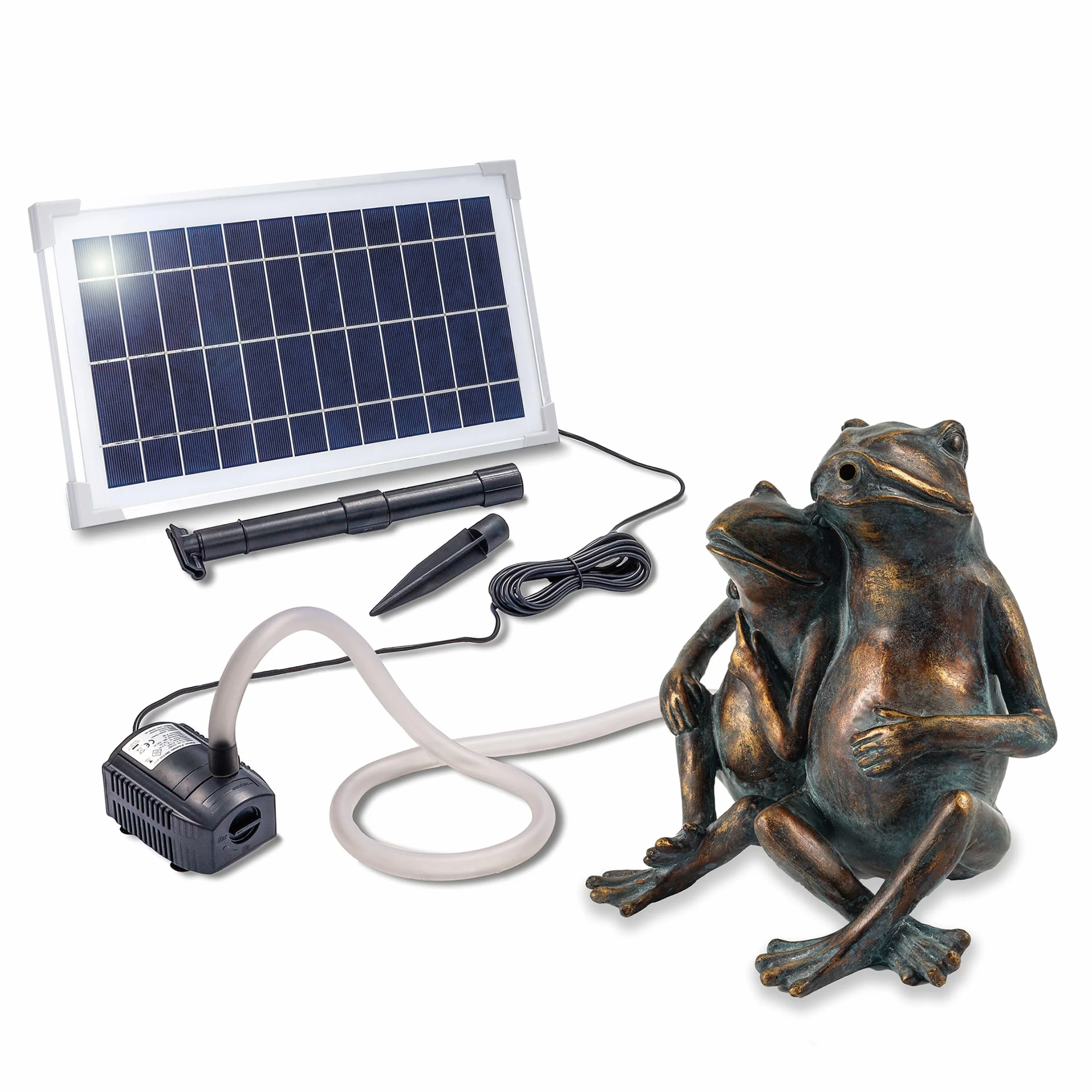 Solarbetriebener Froschpaar Gargouille avec Pompe de Bassin 8W 380 L/H 210x150x250 mm Deko für Gartenteich