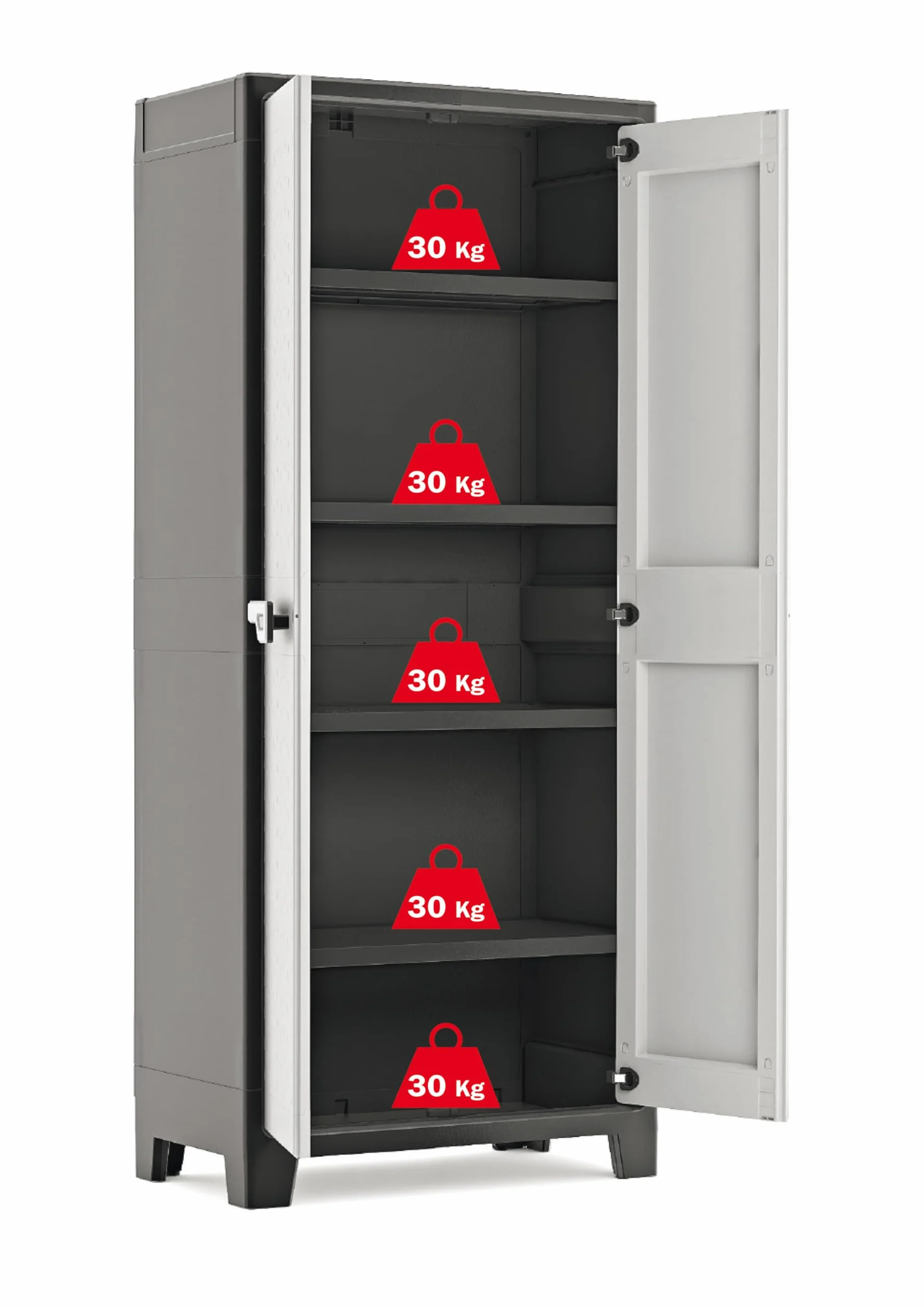 Keter Armoire Haute Titan de Rangement Résine 80x44x182cm Noir Gris Étagères Modulables Pieds Réglables