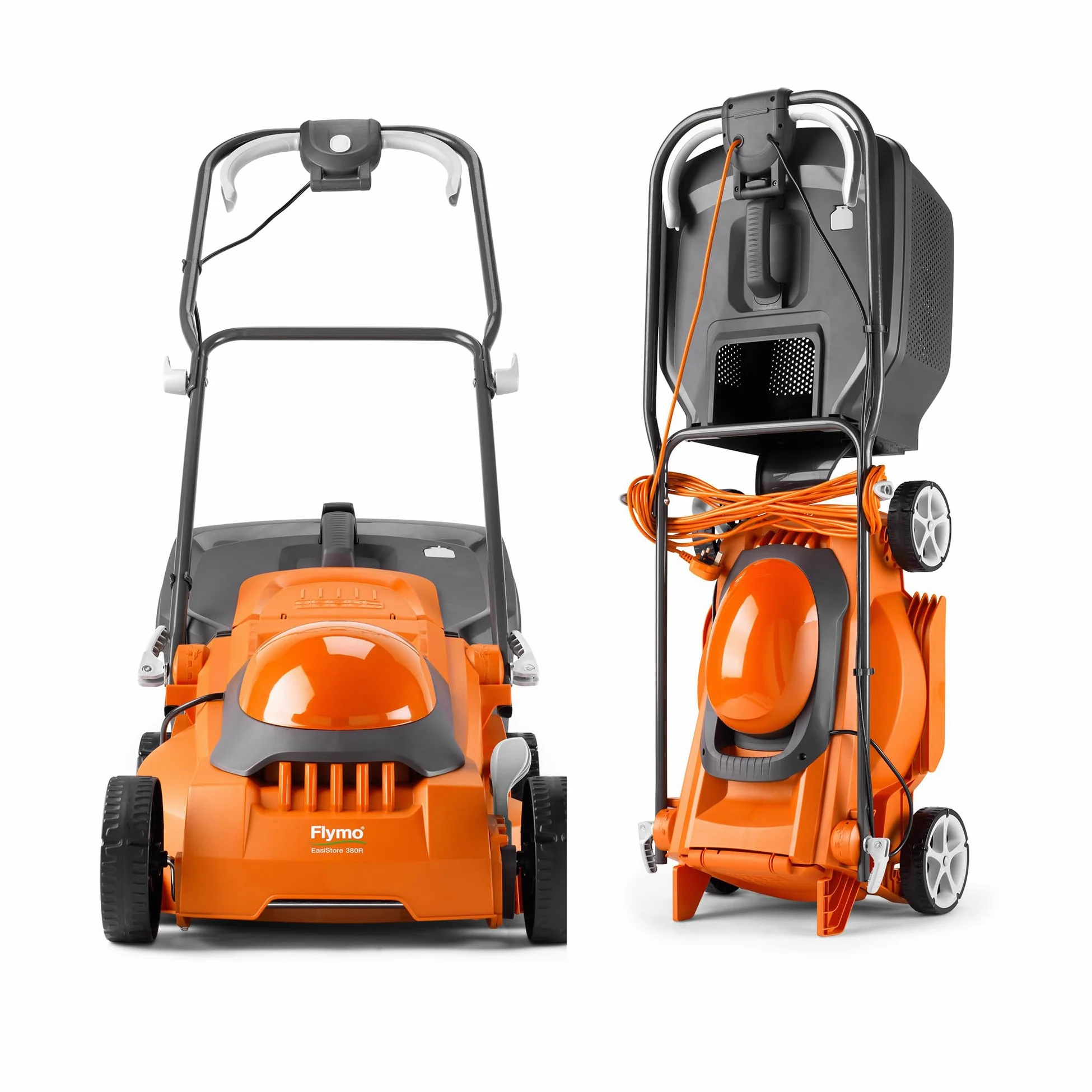 Flymo EasiStore 380R Tondeuse à Gazon électrique rotative – Largeur de Coupe 38 cm, bac à Gazon de 45 litres, Coupe à Bord fermé, Rouleau arrière, Hauteur Centrale, Rangement Peu encombrant