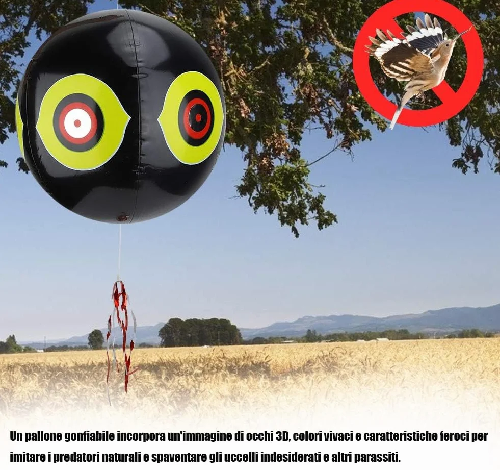 Ballon Anti-Oiseaux avec Yeux, Lot de 3, Répulsif pour Pigeons avec Corde, 3 Couleurs