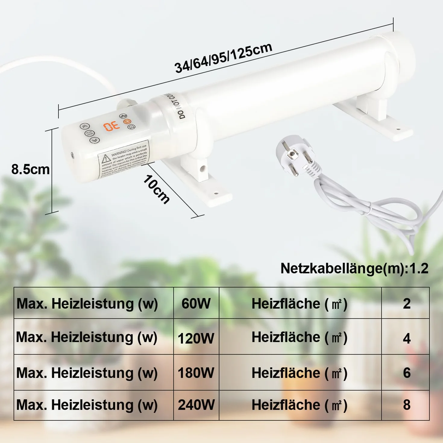 Chauffage électrique 240 W pour serre avec thermostat, protection antigel, 8 m²