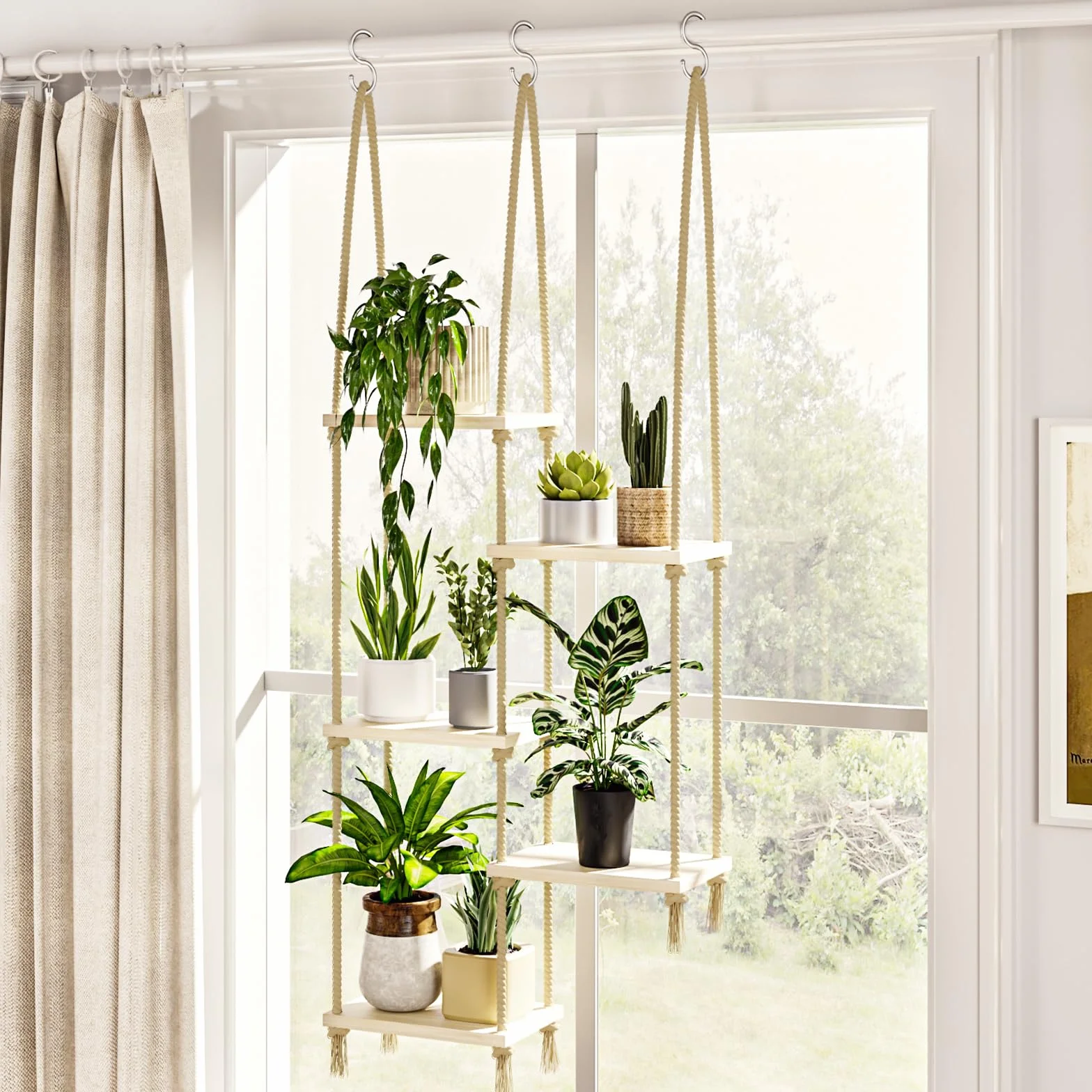 Bamworld Étagères suspendues murales en Bois pour Plantes d'intérieur - Support pour Rebord de fenêtre - Décoration Salon