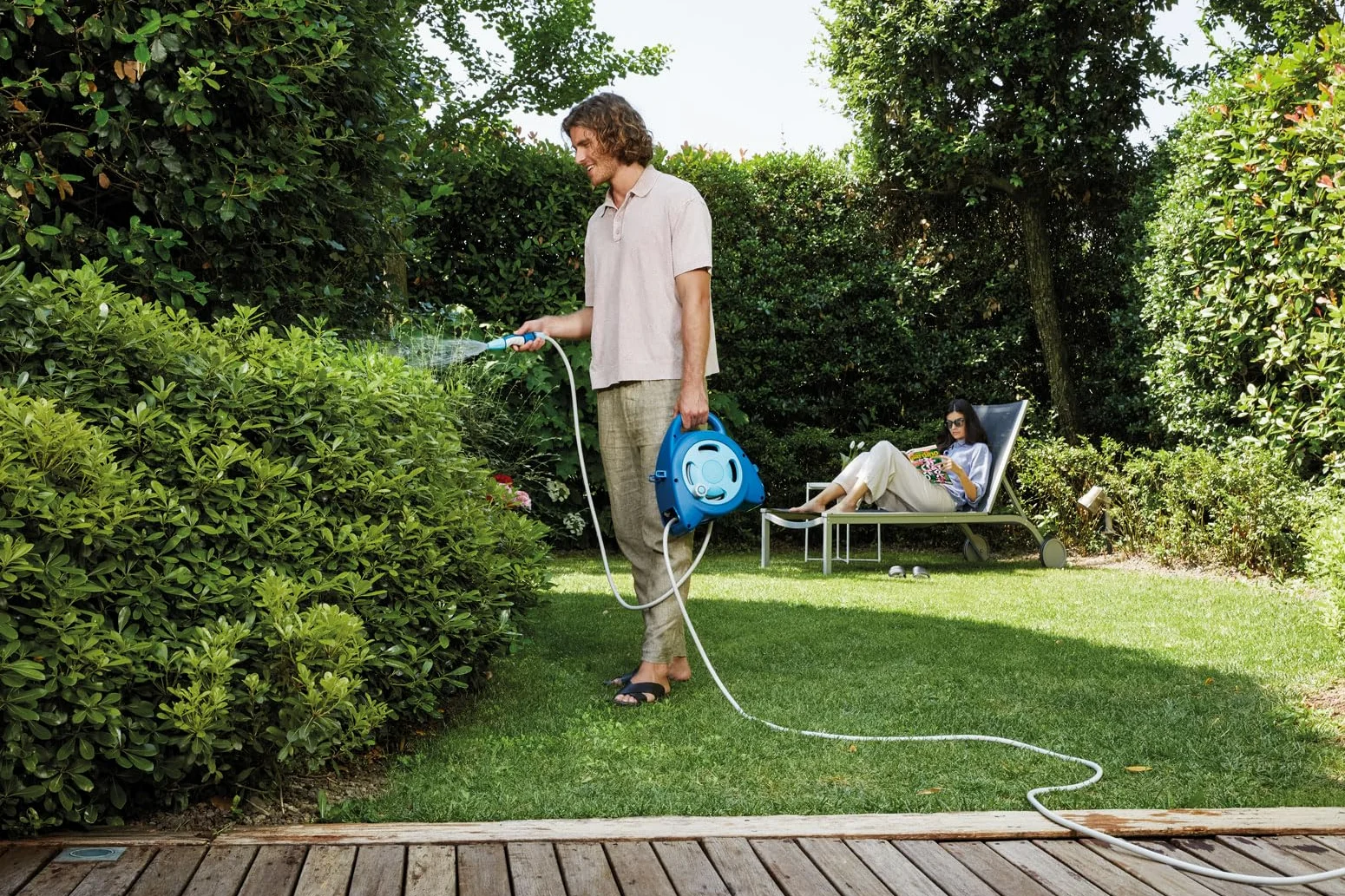G.F. Srl, Enrouleur de tuyau Aquabag Collection for Ocean, Compact avec 16,5 mètres de tuyau, idéal pour irriguer les plantes et les fleurs sur balcon, terrasse ou jardin de taille moyenne