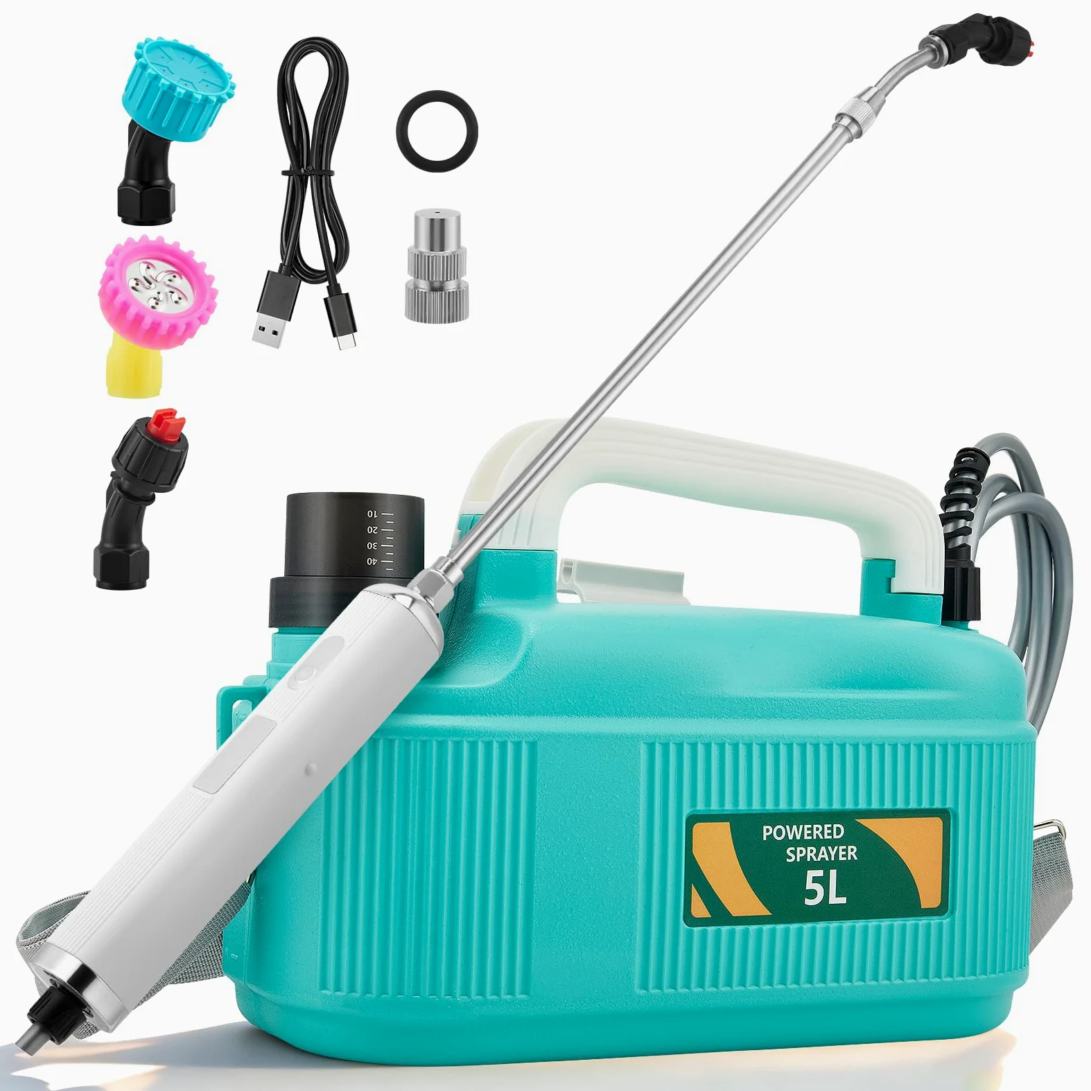 Pulvérisateur Électrique 5L sur Batterie - Atomiseur Jardin avec 3 Buses Réglables & Batterie 4000mAh - Télescopique USB Rechargeable pour Désherbant et Engrais