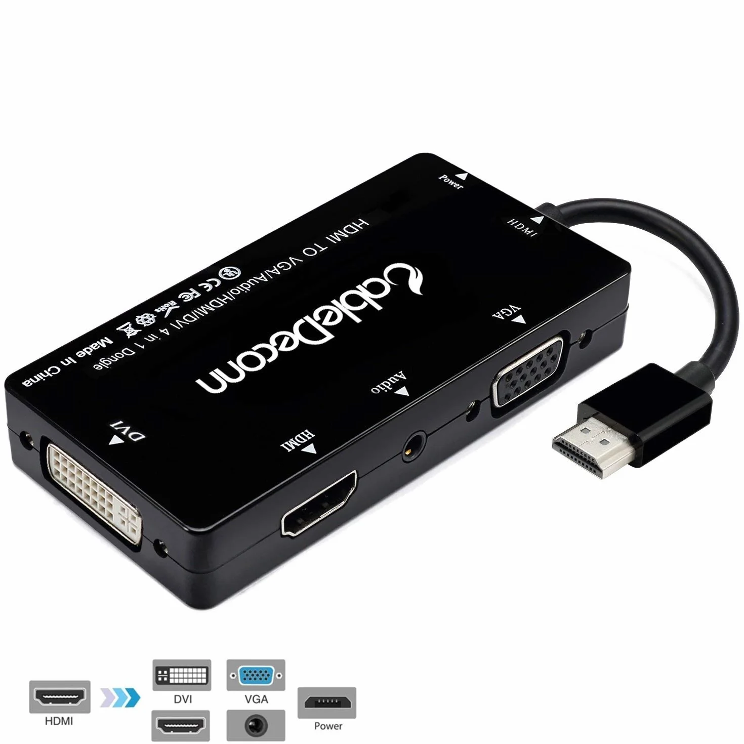 Câble Adaptateur HDMI vers VGA DVI avec Audio 3,5 mm Micro USB Noir