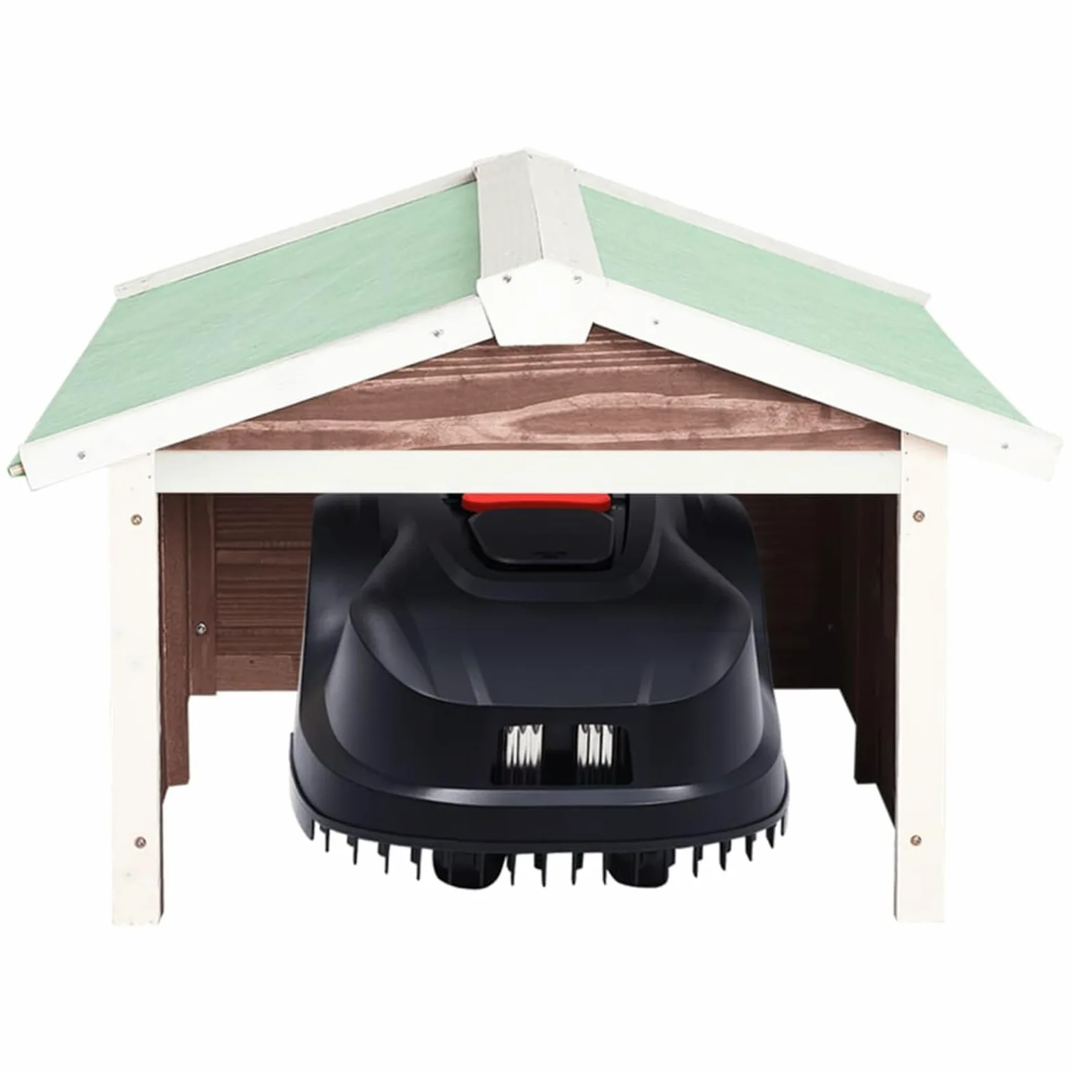 Gecheer Abri de Jardin en Bois pour Tondeuse Robot - Design Rustique, Protection UV et Intempéries - 72x87x50 cm
