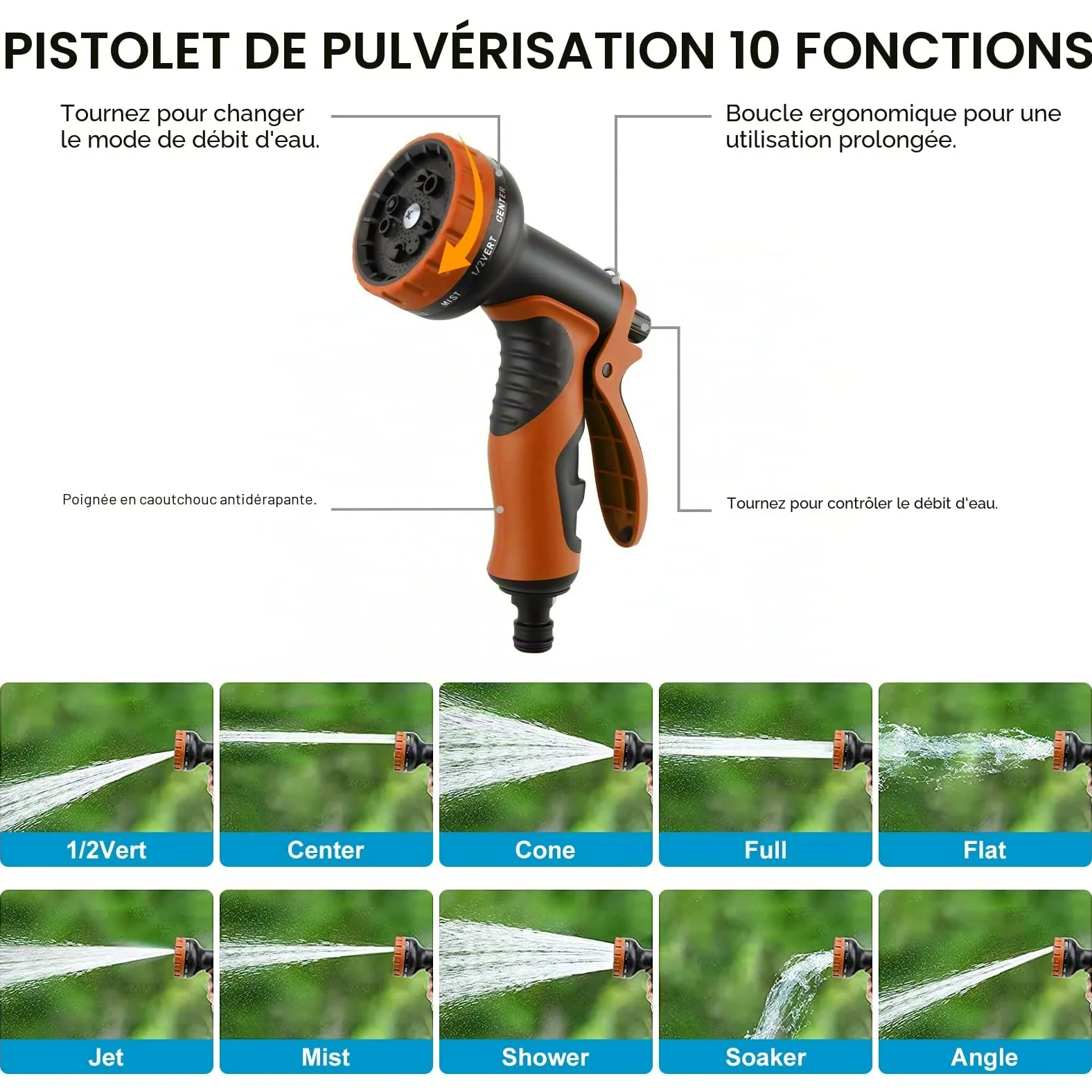 Tuyau d’arrosage extensible - 22,6 m avec buse de pulvérisation à 10 fonctions, tuyau d’arrosage flexible avec raccords de tuyau de 3/4", 1/2", tuyau d’arrosage léger et étanche pour jardin