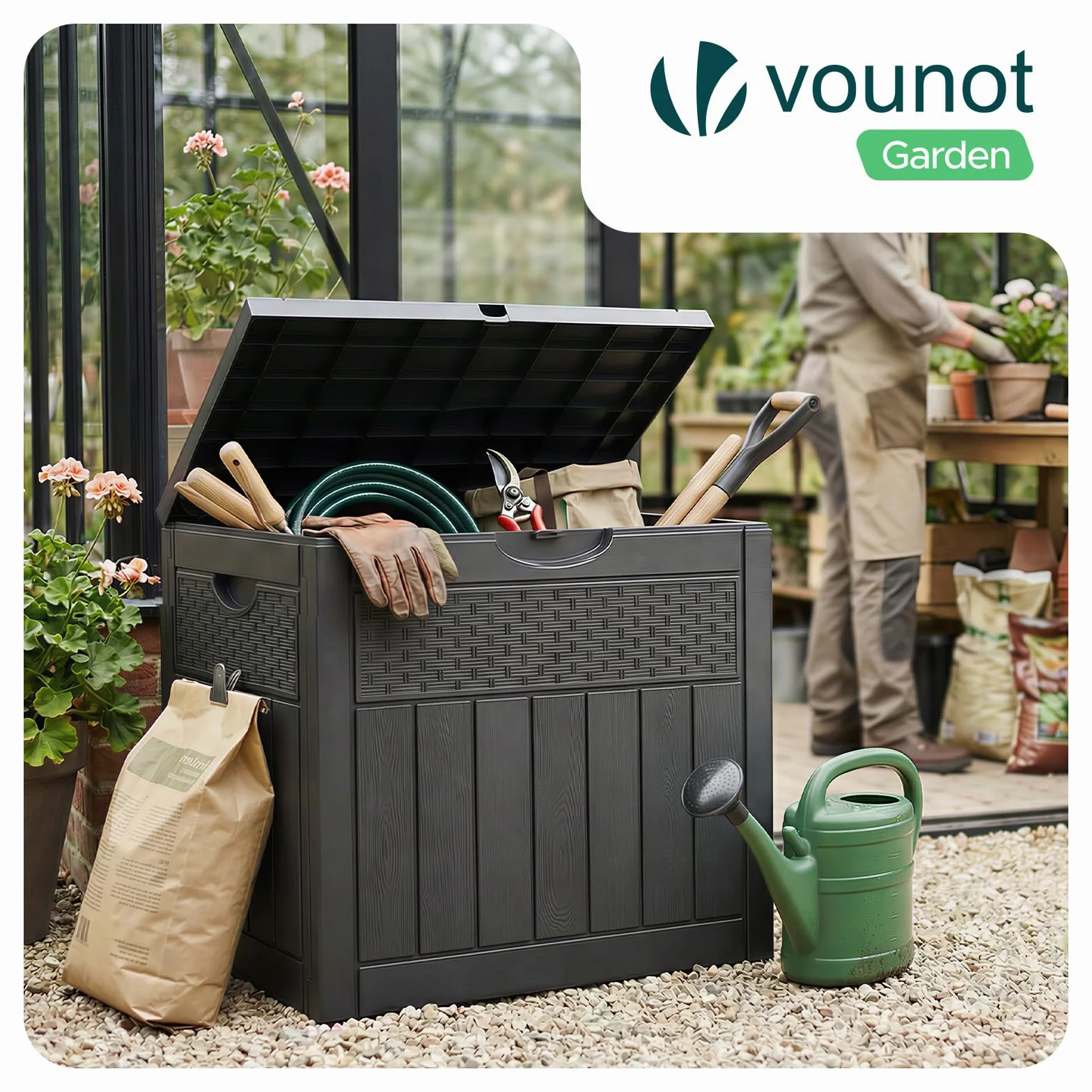 Vounot Coffre de Rangement Extérieur 126L Boîte de Jardin Étanche Anti UV 56x43x53 cm Noir
