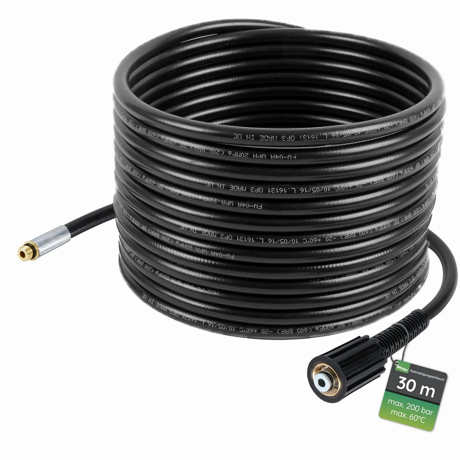 Flexible de nettoyage de tuyaux, 30m, 160-200 bar, adaptateur inclus, buses fixes + rotatives, compatible avec les nettoyeurs haute pression Kärcher K2, K3, K4, K5, K6, K7
