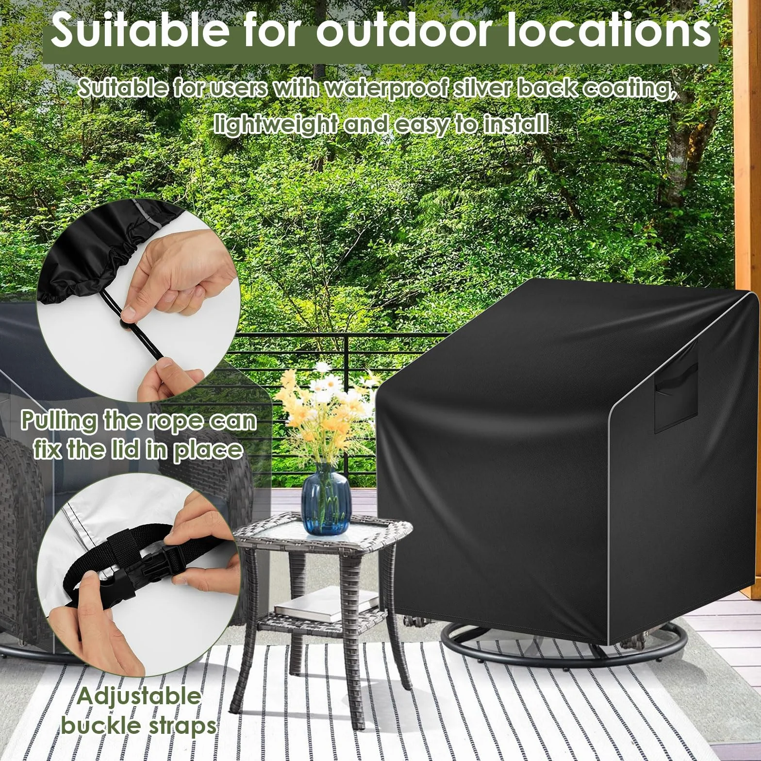 Housse Fauteuil Jardin Imperméable 100x85x75cm Oxford 210d Noir Protection Chaise Extérieur pour Fauteuil Pivotant