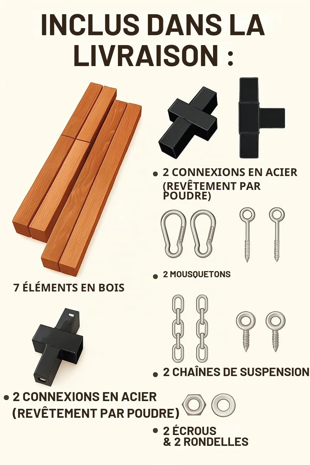 Cadre de hamac en bois dur 200 kg Universel Marron