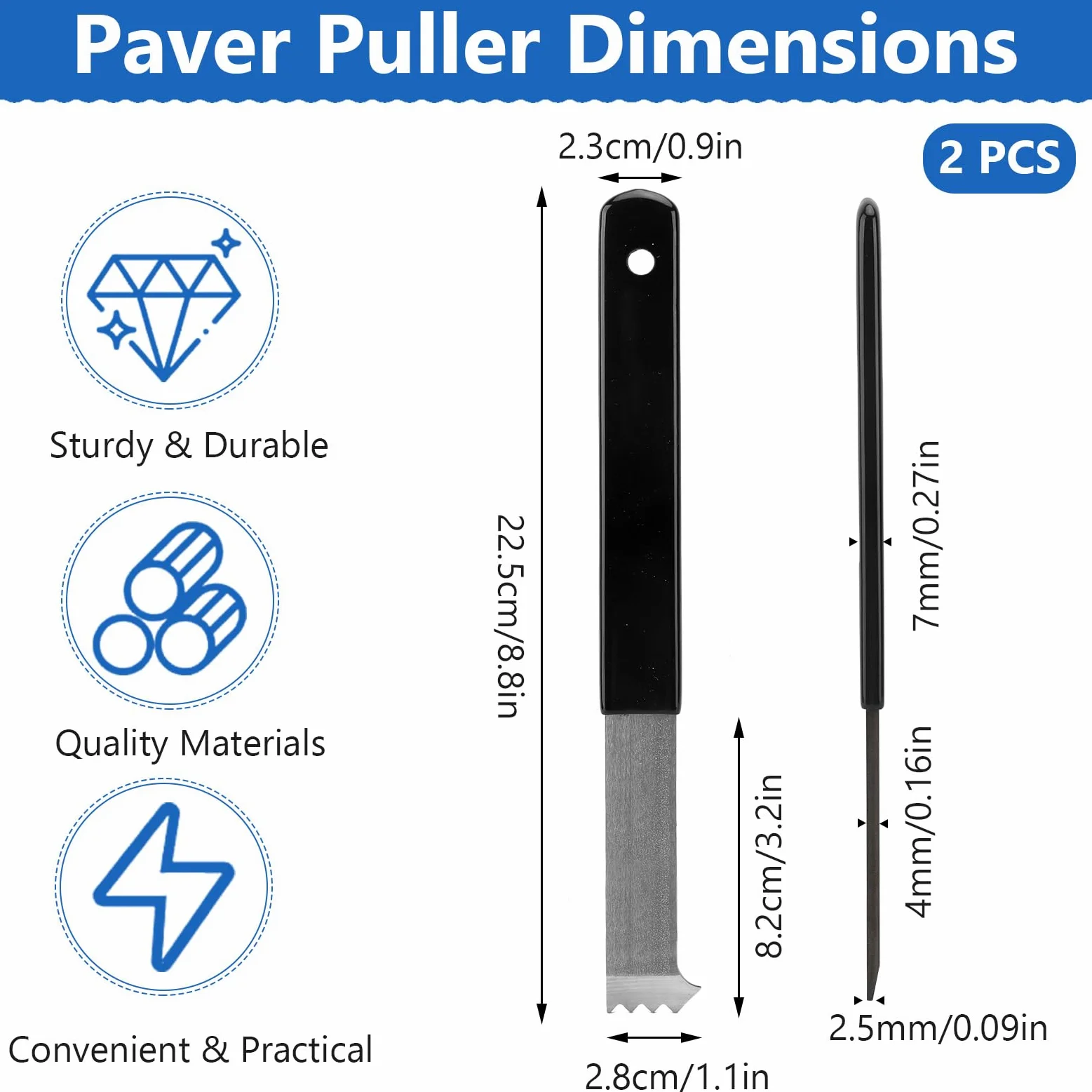 Yosoo Health Gear Lot de 2 extracteurs de pavés, outil de retrait de pavé, grattoir à double joint pour briques, pierres, blocs de pavés, outil d'extraction pour jardin, pelouse, cour, patio, pavé