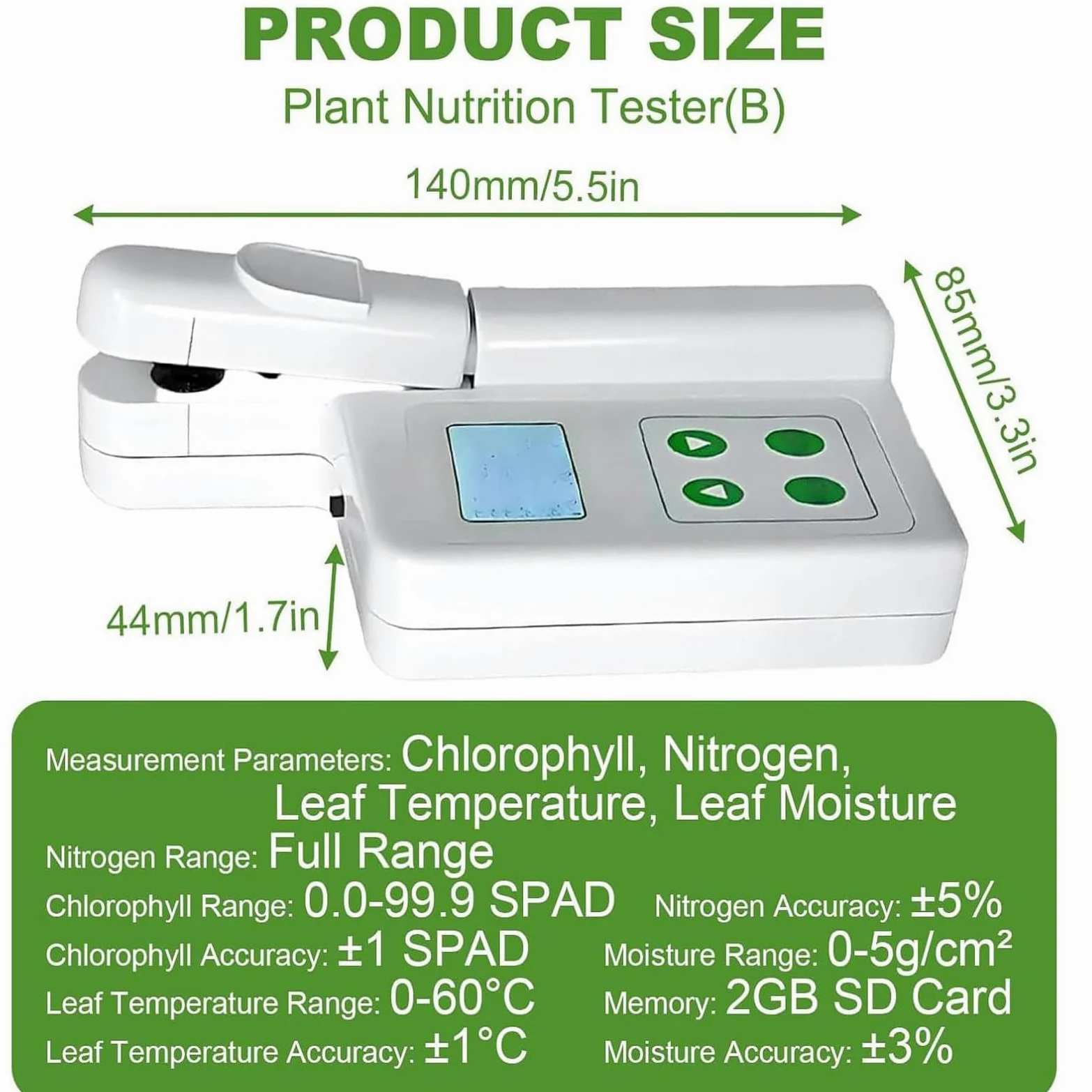 Analyseur de chlorophylle pour Le Test des nutriments des Plantes, thermomètre foliaire, humidimètre foliaire 0,0-99,9 SPAD, Compact et Portable B