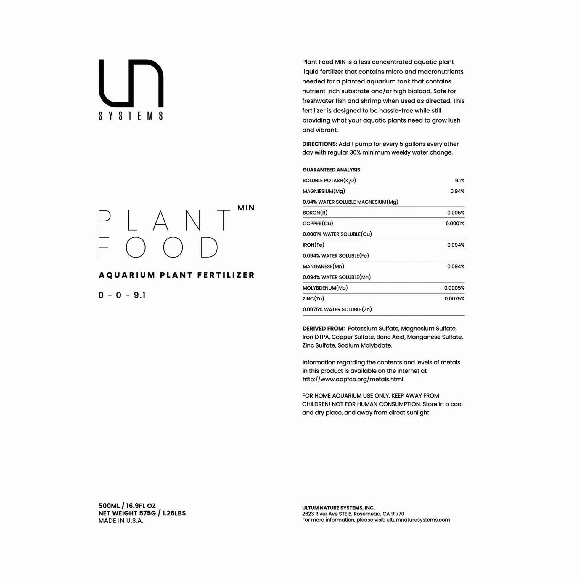 Ultum Nature Systems Engrais pour plantes d'aquarium - Fournit des macro et des micronutriments essentiels pour les plantes aquatiques (500 ml, min)