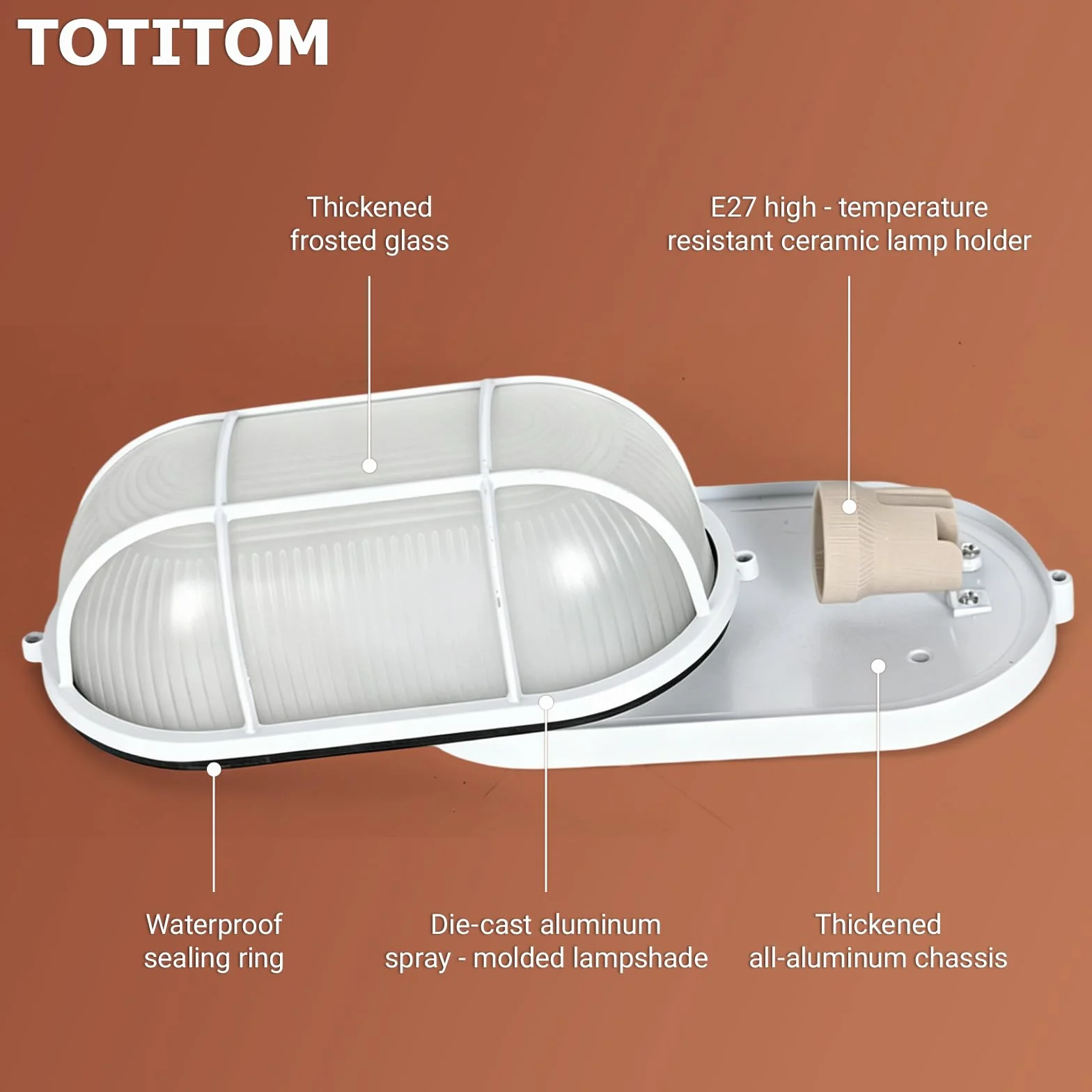 Lampe anti-explosion E27 60 W pour sauna blanc chaud ovale étanche résistante à la chaleur