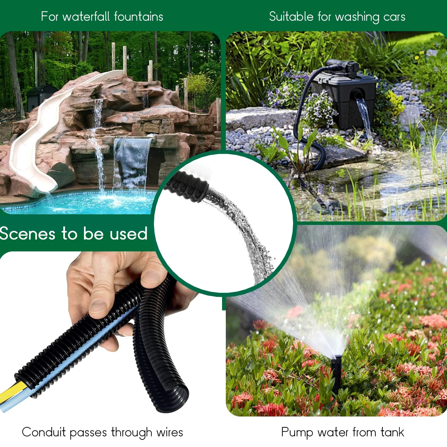 LONGRUN Tuyau étang 25 mm / 1 "5m, tuyau flexible ondulé avec raccords de tuyaux de pinces, tubes PVC PVC résistants aux UV pour les étangs de jardin cascades de camping filtres Drainage marins