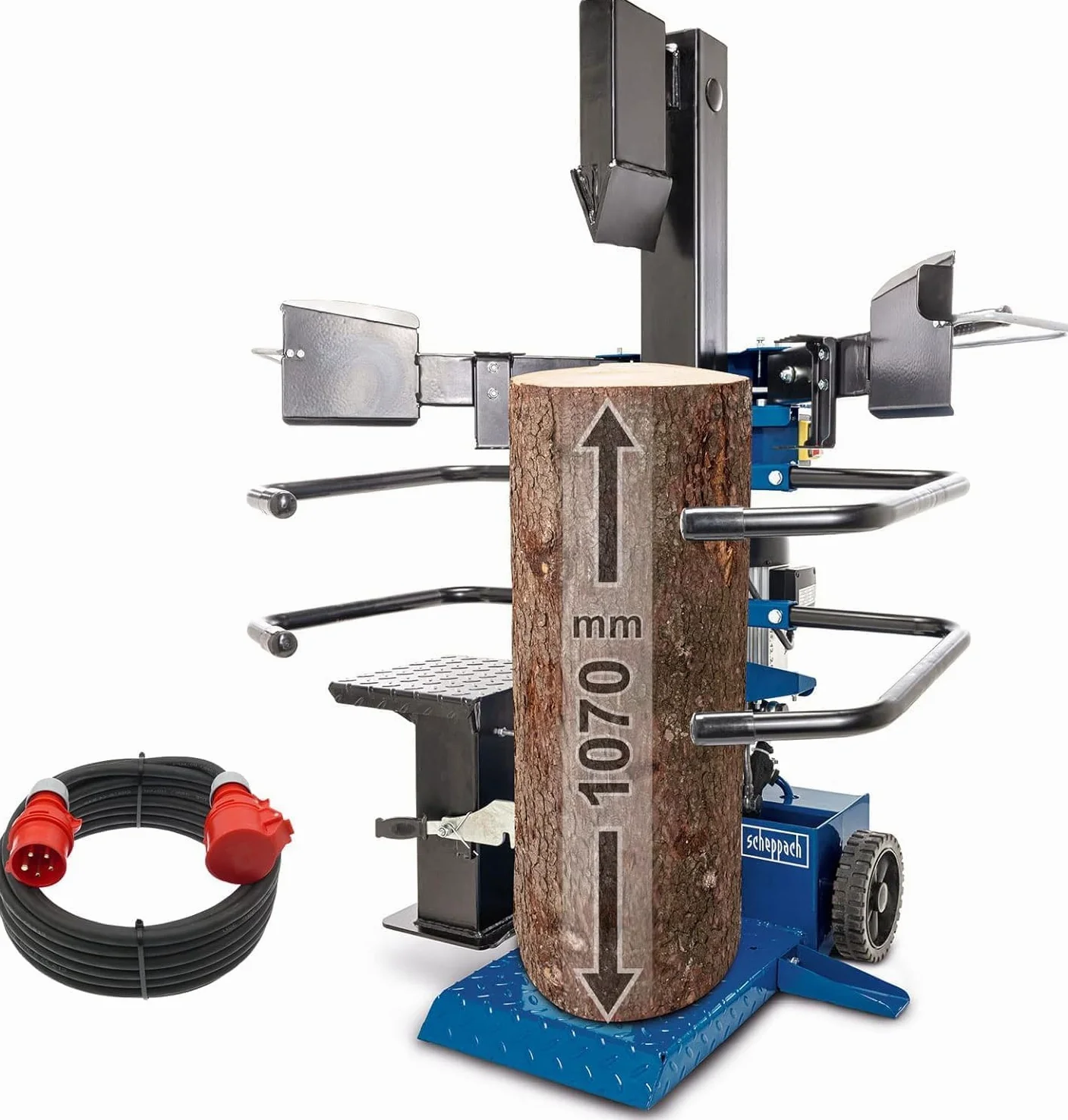Scheppach Fendeur de bûches vertical Compact 8T - 400V - 3500W - triphasé | Force de fendage de 7,95T - Longueur du bois : 1 070 mm / Ø max. : 350 mm - câble 10m inclus