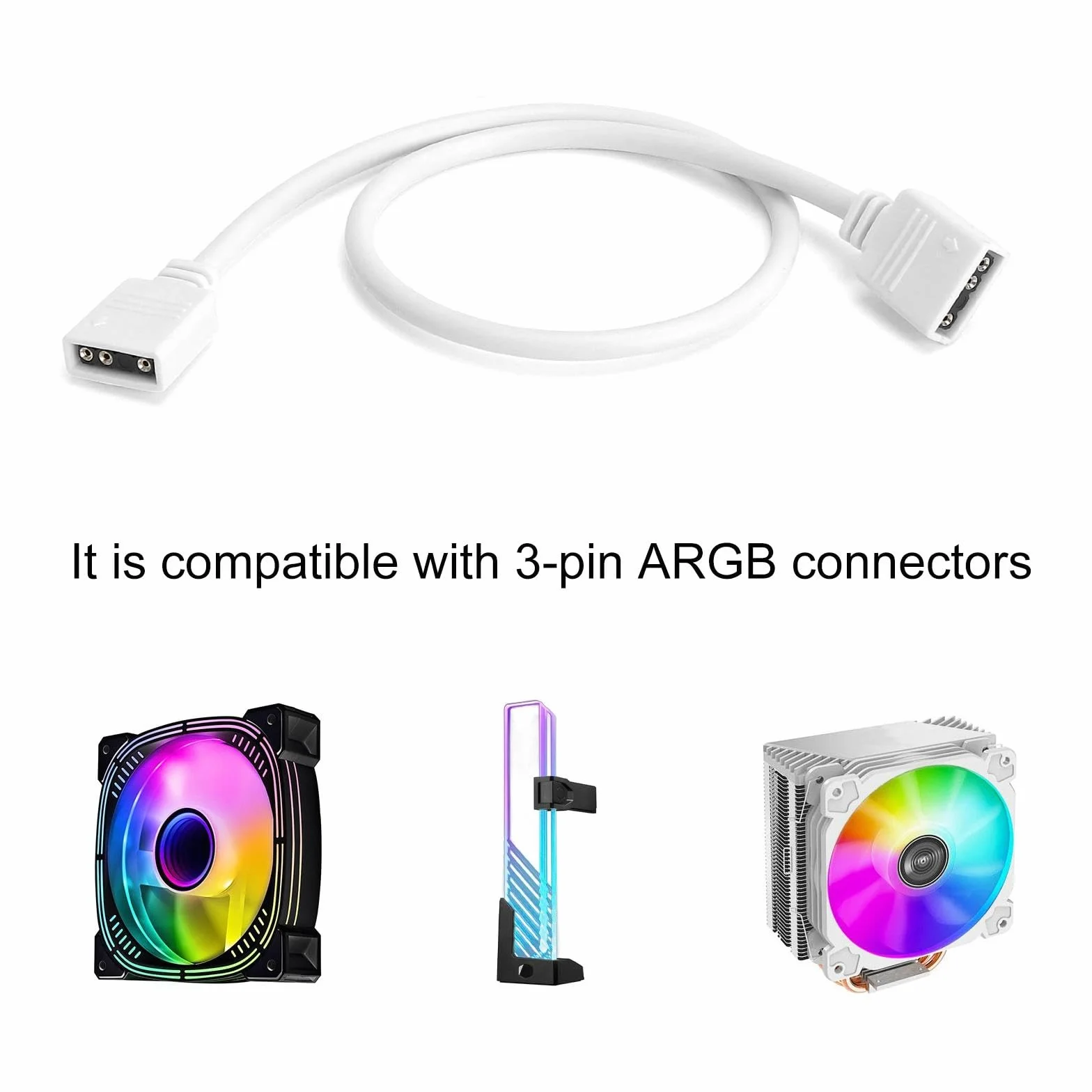 HENGBIRD Lot de 2 Câbles d'Extension ARGB 5V 3 Broches 30 cm Connecteur pour Bande LED Répartiteur Blanc