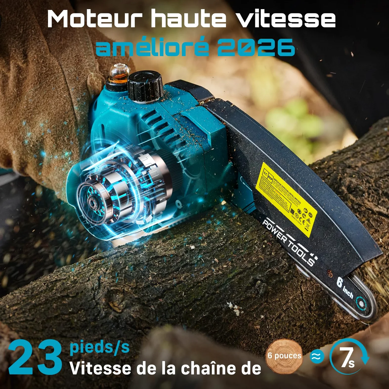 SEESII Mini Tronçonneuse à Batterie 6 Pouces avec Injecteur de Lubrifiant | Tronçonneuse Électrique sans Fil avec 2x2.0Ah Batteries, Mini Scie à Chaîne Électrique Rechargeable avec 2 Chaînes