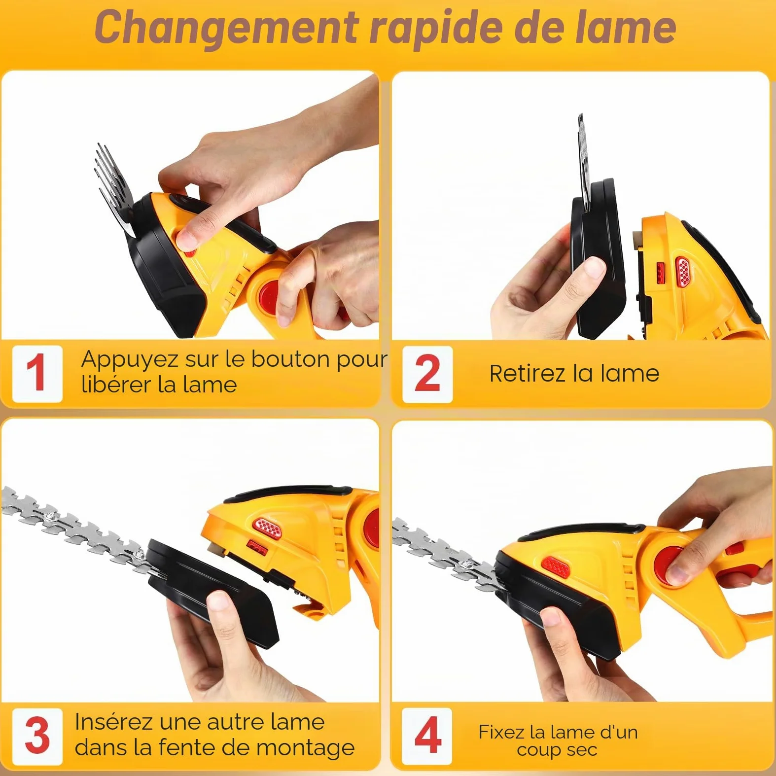 Taille Haie Electrique, 2 en 1 Taille-Herbes sans Fil,1500 TR/Min, Coupe Bordure sans Fil avec 2 Batterie 1500 Mah & 2 Lames, Outils de Jardin Motorisés pour Coupe, Elagage
