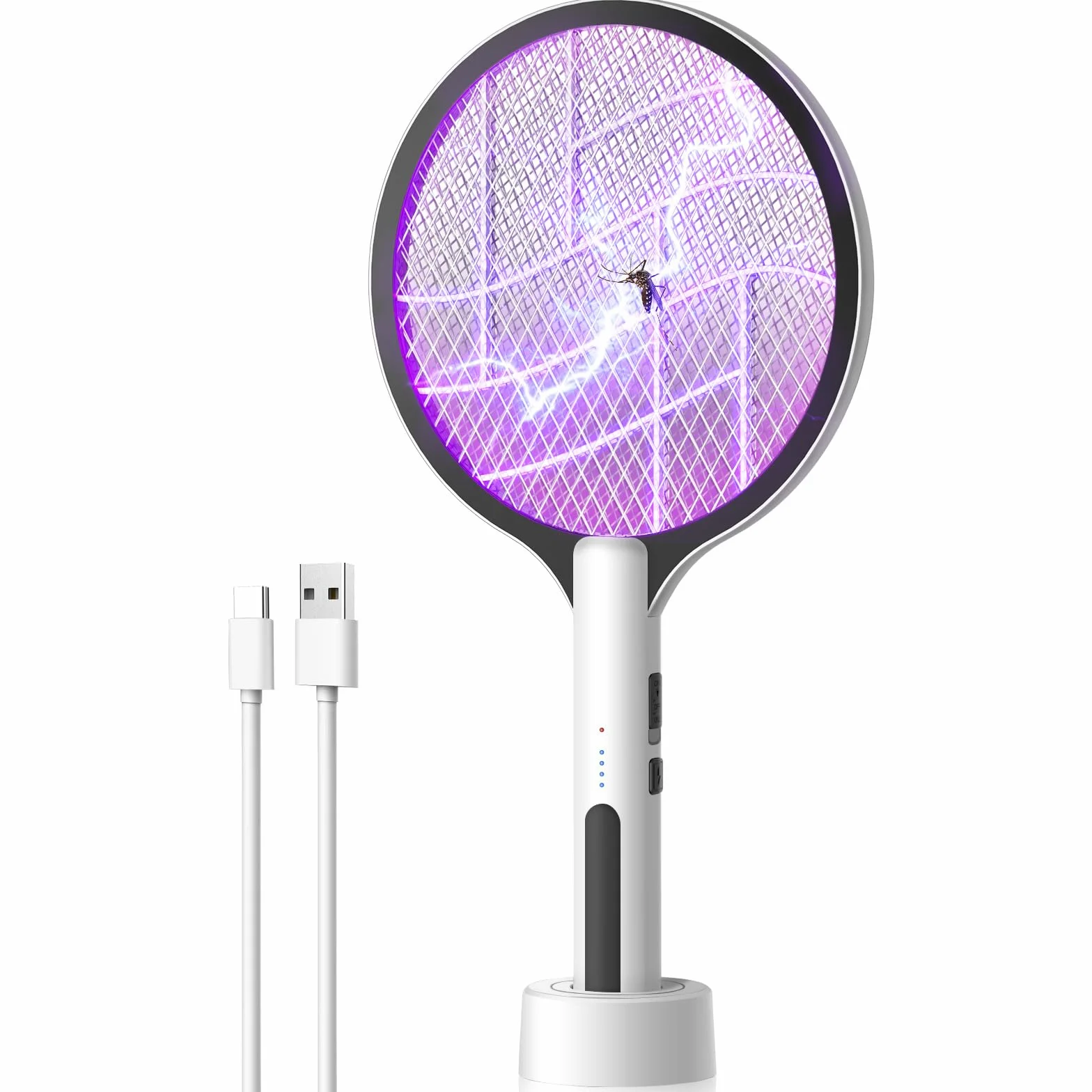 DEEZEE Raquette à mouches électrique 4500V rechargeable 2 en 1 portable tueur de moustiques violet 3 couches de sécurité