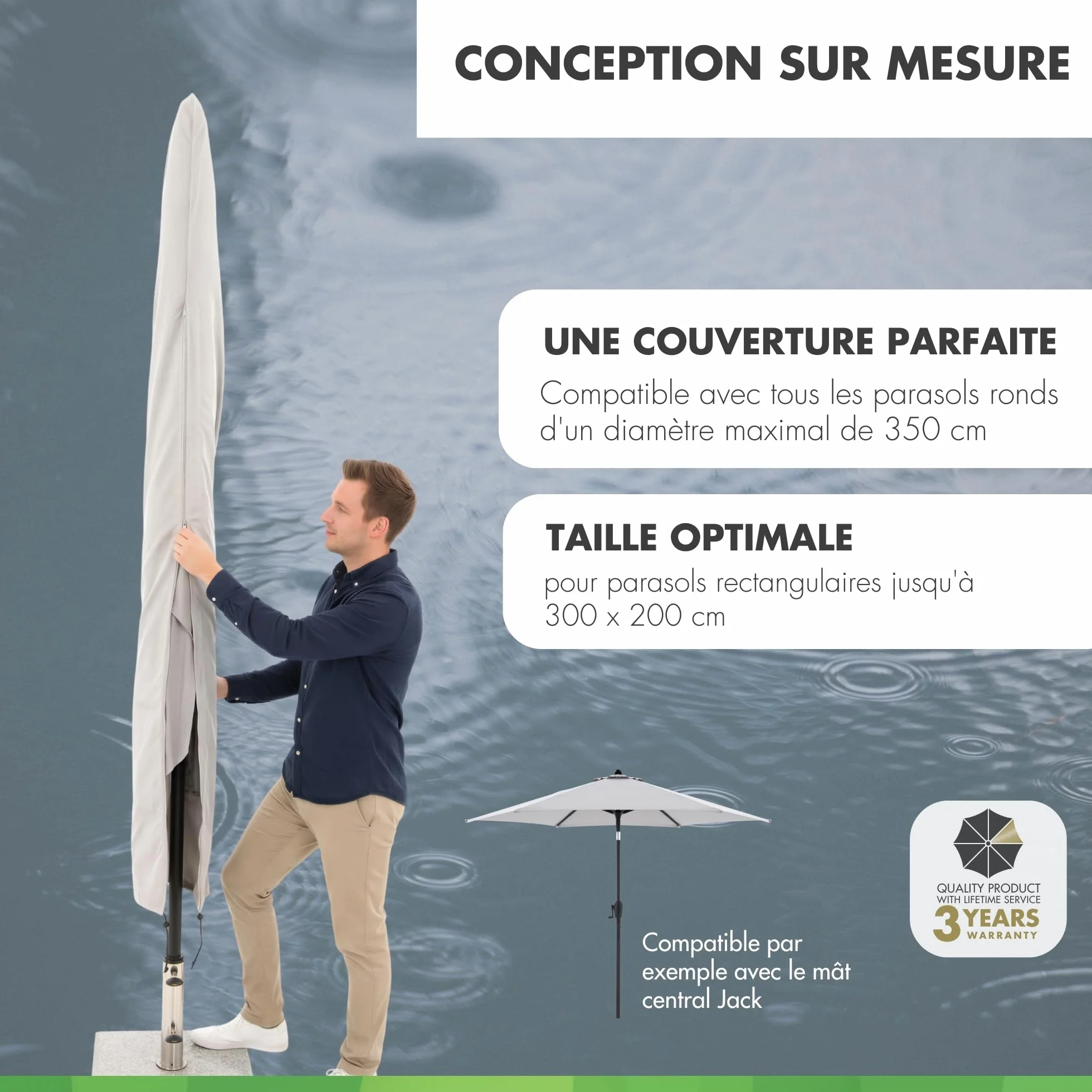 Doppler Housse Parasol Jardin Jack mât Central Protection diamètre 350cm Couverture résistante intempéries Fermeture éclair