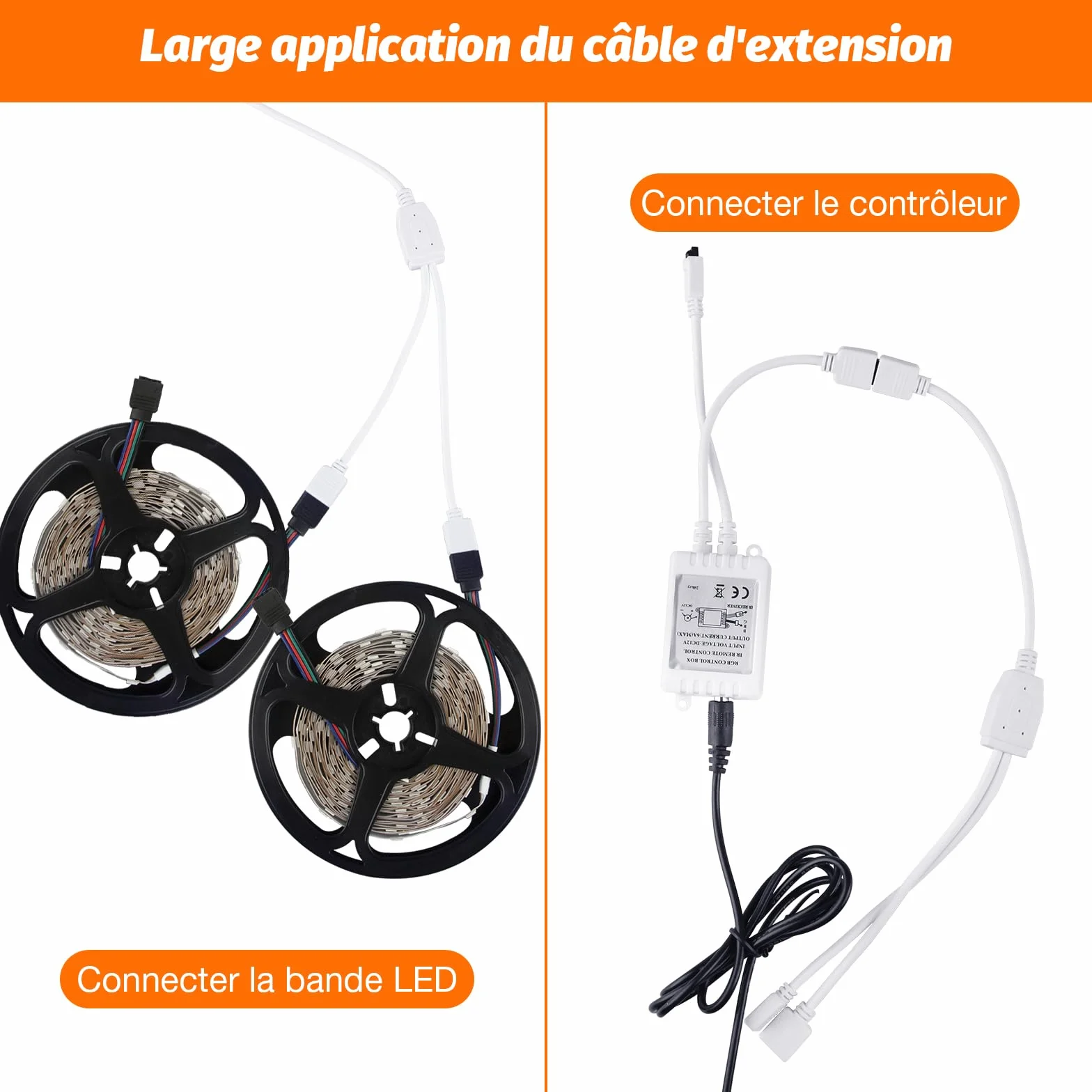 REDTRON Kit de connecteurs pour ruban LED 4 Broches Diviseur 1 à 2 Câble Accessoires DIY 5050 3528 2835