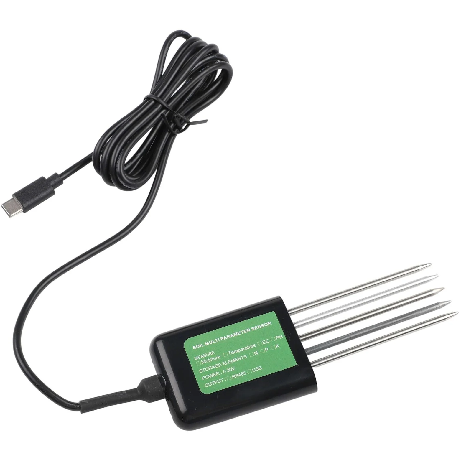 Testeur de sol USB 7 en 1 pour Android, IP68, humidité de la terre, pH EC, température NPK, capteur NPK avec joint en résine époxy et sonde métallique, analyse des données en temps réel pour