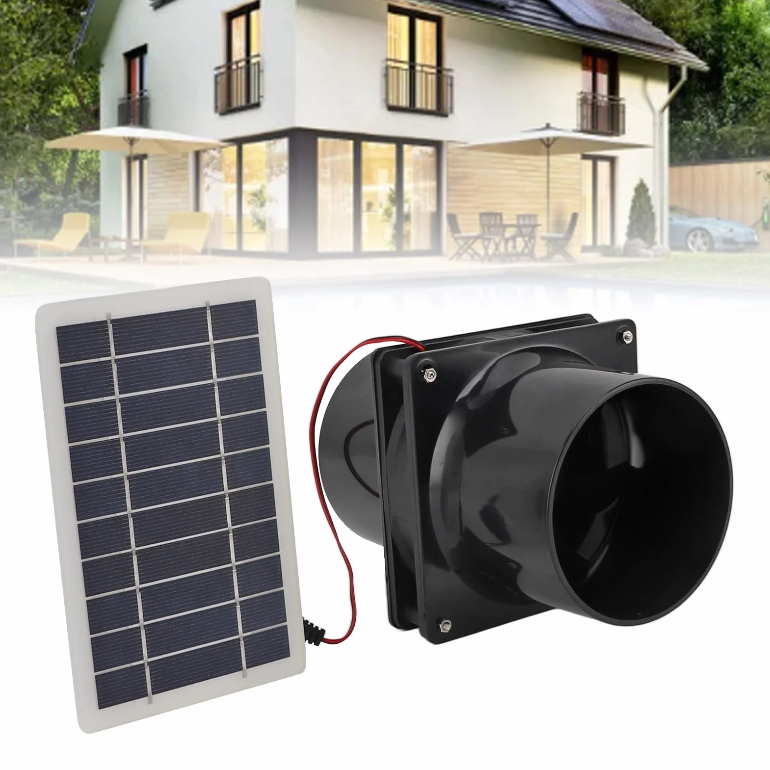 Jeanoko Ventilateur D'extraction Solaire 10 W 12 V pour Tuyau Rond avec Panneau Solaire ABS