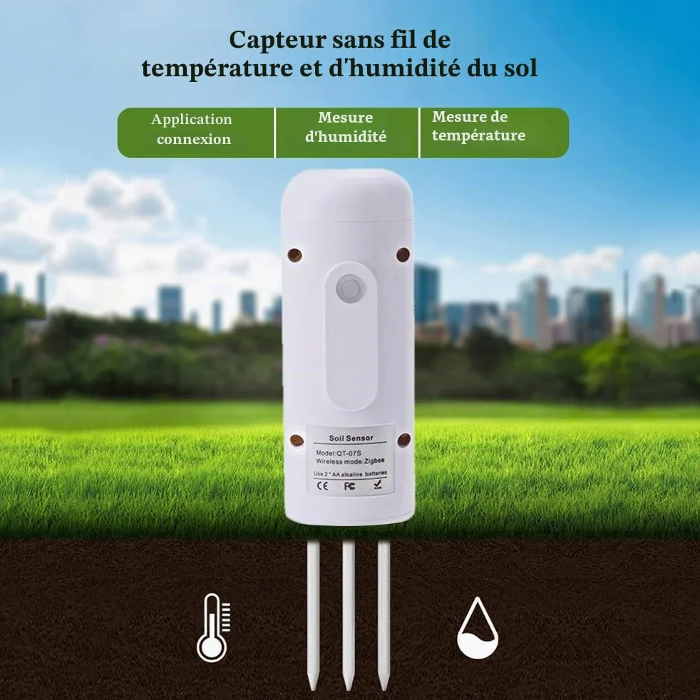 Tuya Zigbee Testeur d'humidité du sol sans fil Détecteur étanche IP67 pour plantation de jardin