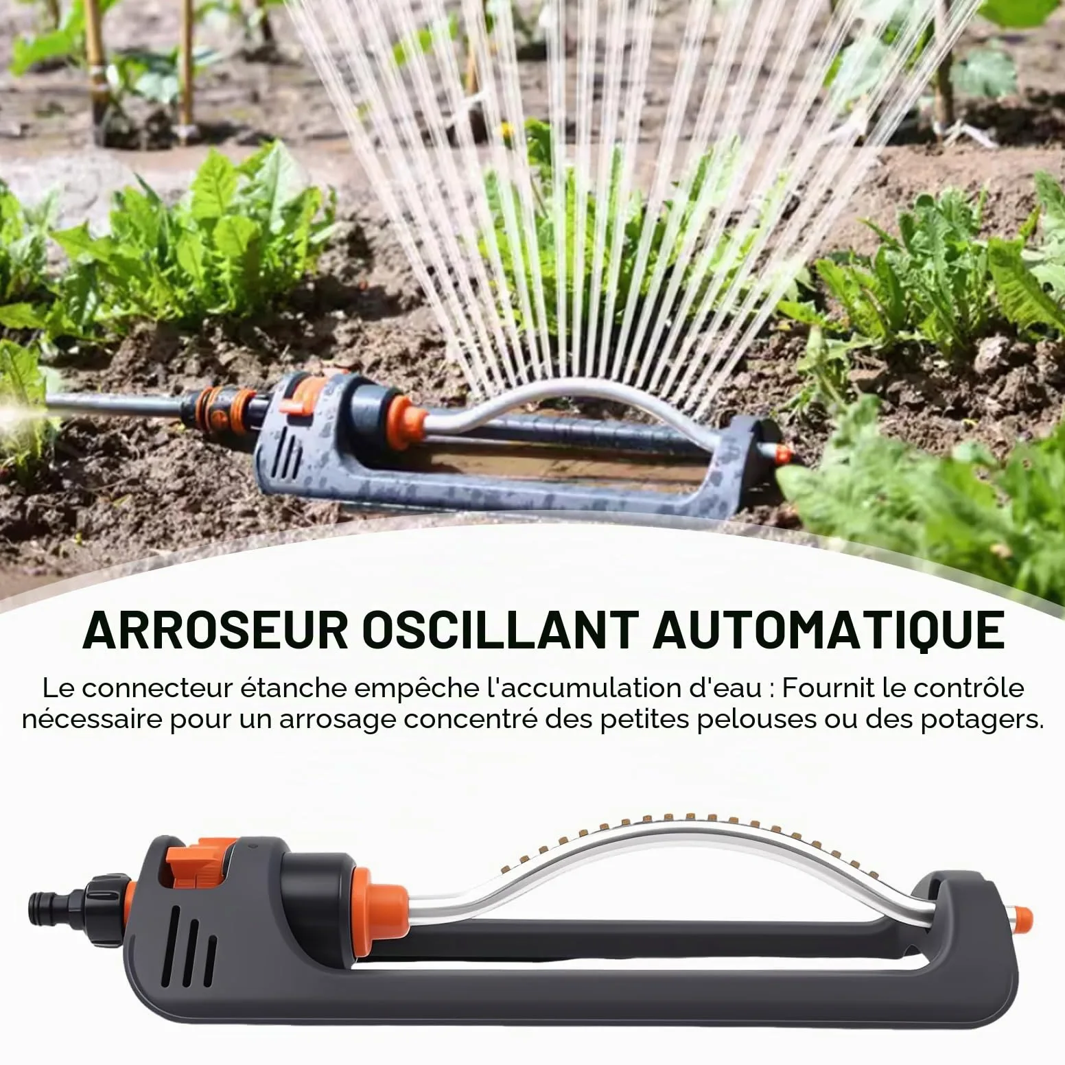 Arroseur Automatique à Arc à 19 Trous avec Fonction pivotante pour pelouses et parterres de Fleurs