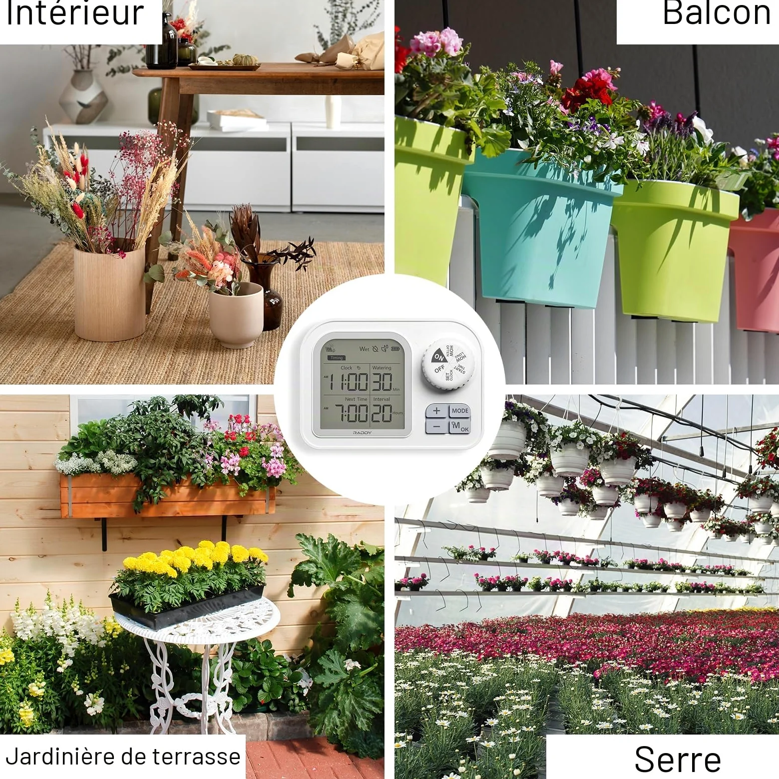 Raddy WS-7 Solaire Kit d'irrigation goutte-à-goutte, Système d'arrosage automatique pour 15 plantes en pot, auto-détection de l'humidité du sol, batterie 2600 mAh, IPX7 pour balcon intérieur/extérieur