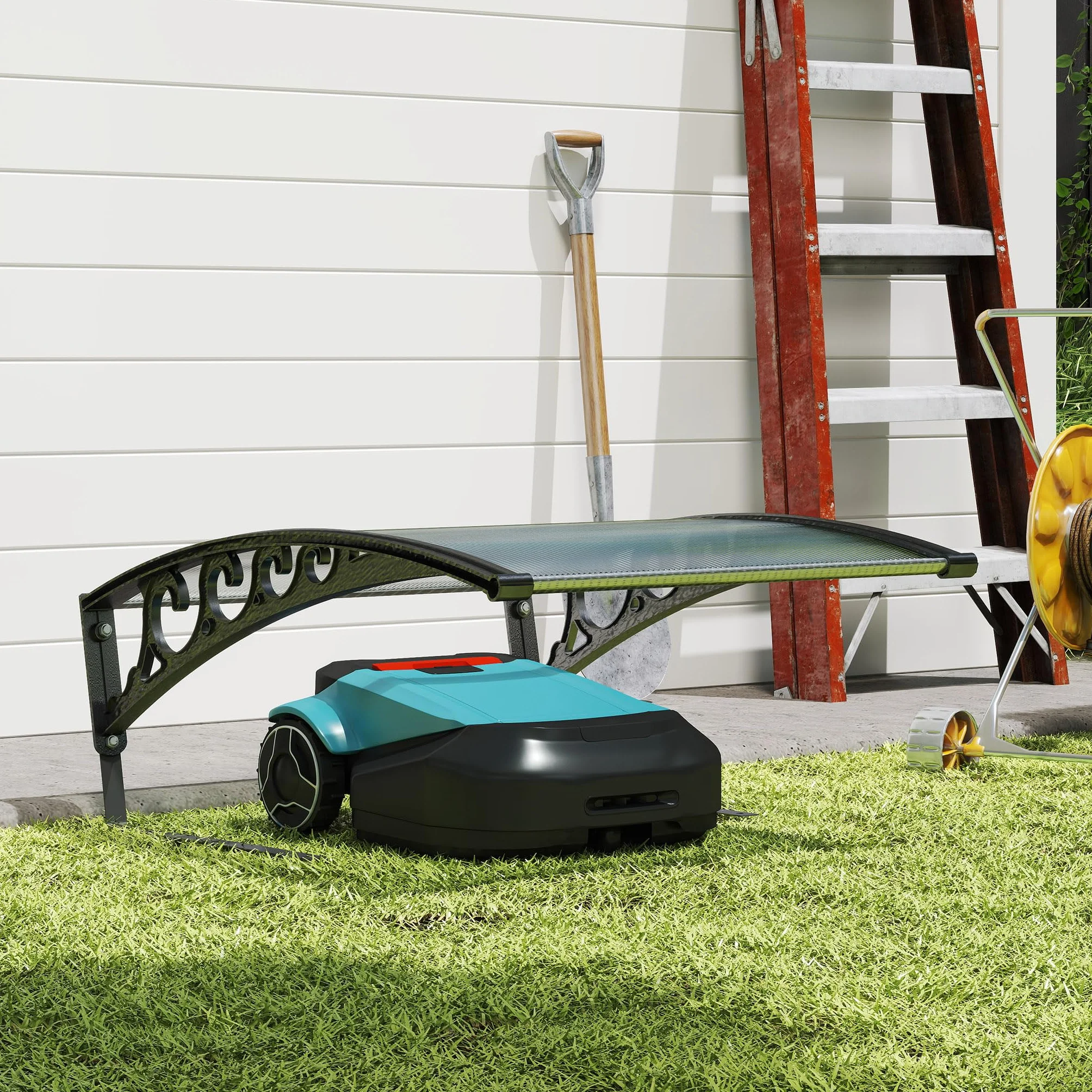 Toit de garage pour tondeuse robot - 103 x 81 x 33 cm - Grand espace - Protection contre la pluie et le soleil - En métal - Résistant aux intempéries - Pour la plupart des robots à gazon