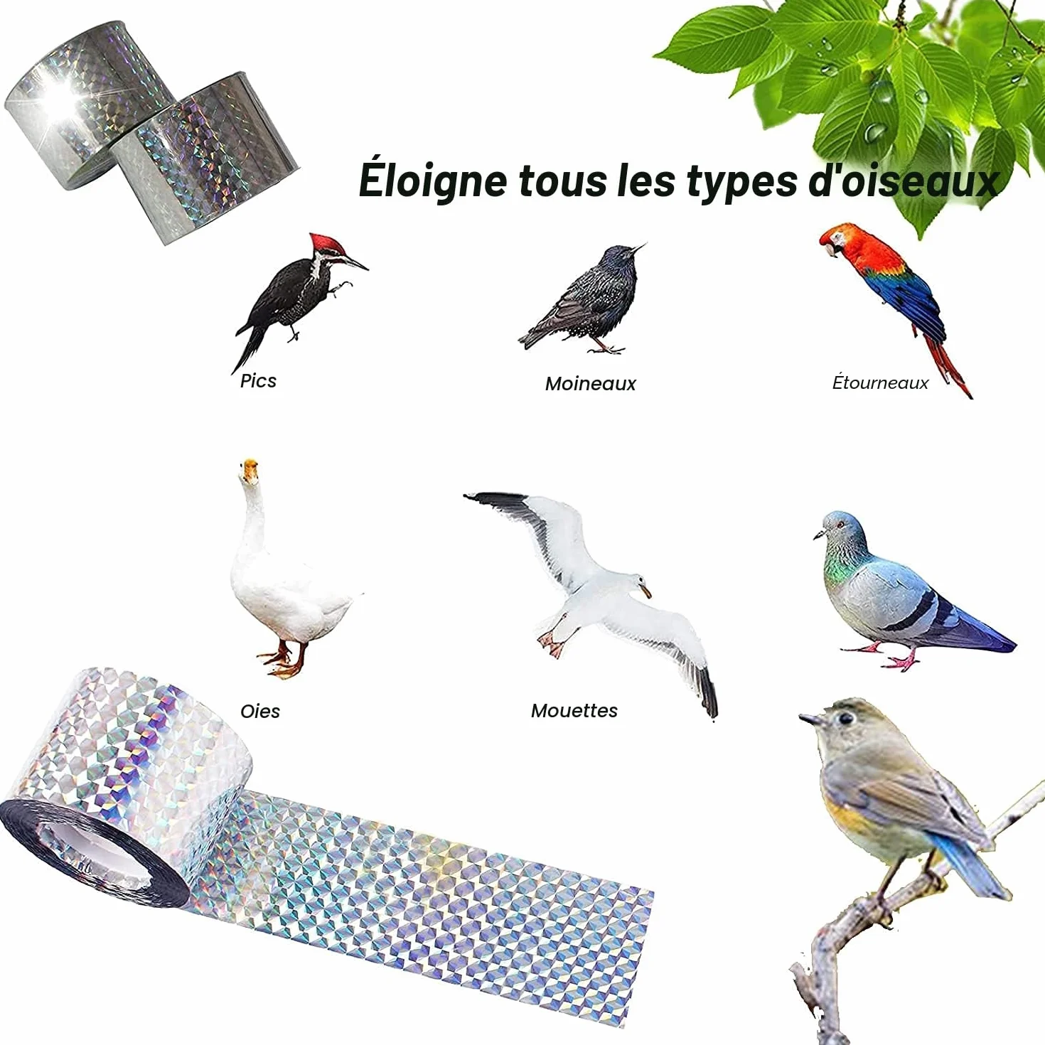 PIQIUQIU Bande répulsive pour oiseaux 80 m x 4,5 cm réfléchissante