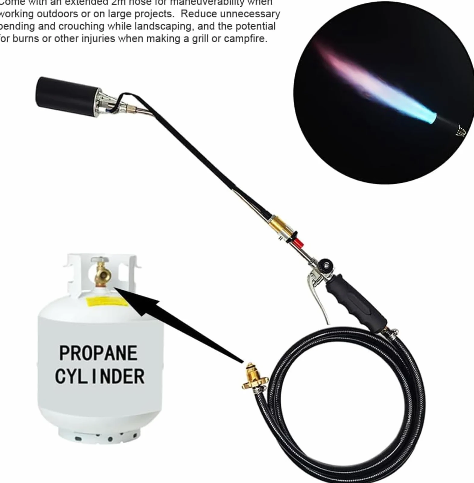 Kit de Brûleurs d'Herbe et de Mauvaises Herbes - Lance-flammes à Gaz Liquéfié Portable avec Coupleur Rapide - Désherbant au Propane - Chalumeau pour Arbustes