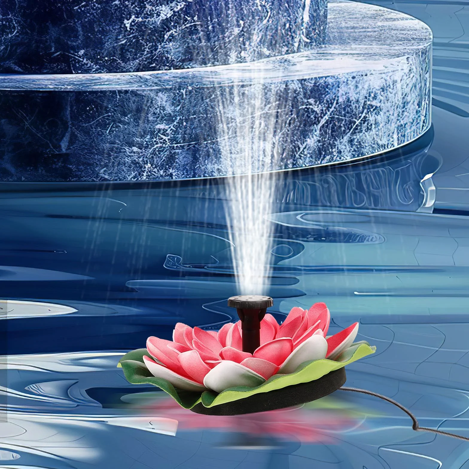 IMIKEYA Fontaine Solaire Flottante Lotus 6.50X5.91X1.57 Pouces pour Piscine et Bassin Décor Extérieur Système Pompe Intégré sans Pile Facile à Nettoyer