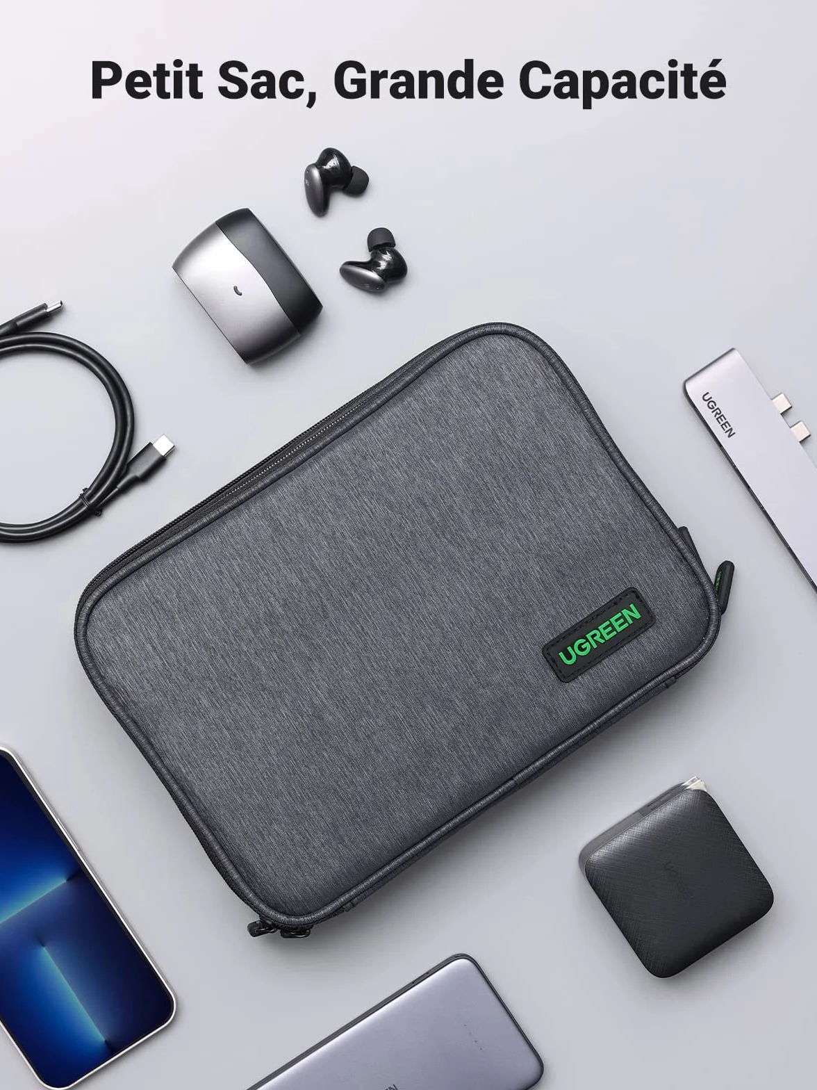 UGREEN Sac Rangement Câble Électronique de Voyage Multifonctionnel 2 Couches