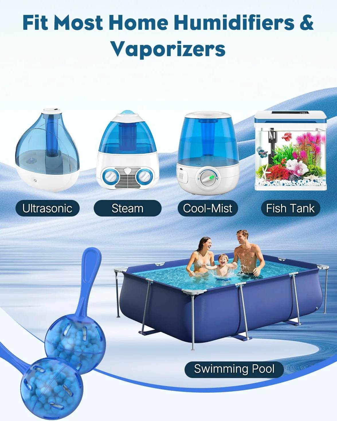 Pawfly Nettoyeur Humidificateur Balle Déméralisation pour Humidificateur et Aquarium Maison Bureau Purifier Eau Éliminer Poussière Blanche Prévenir Calcaire