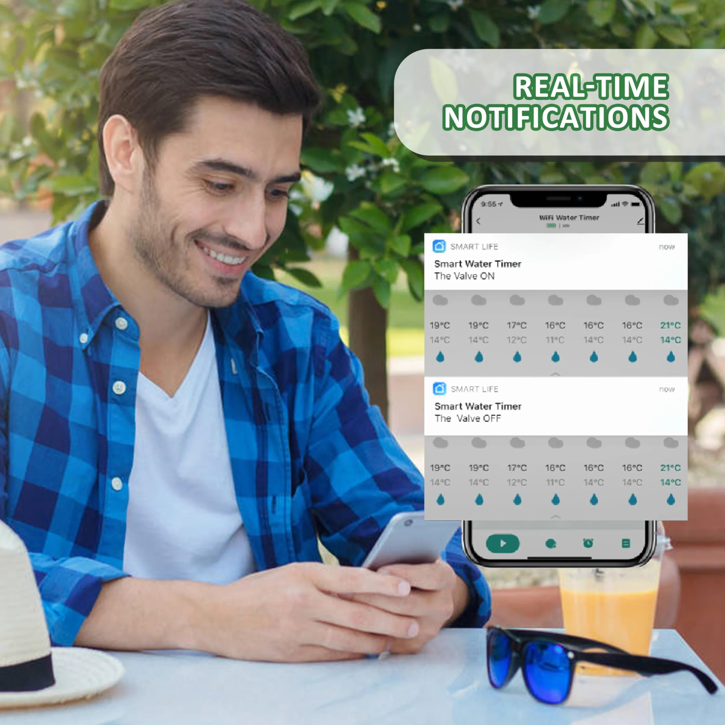 Johgee Programmateur Arrosage WiFi Bluetooth 2 Sorties IPX5 Arrosage Automatique Jardin Pelouse